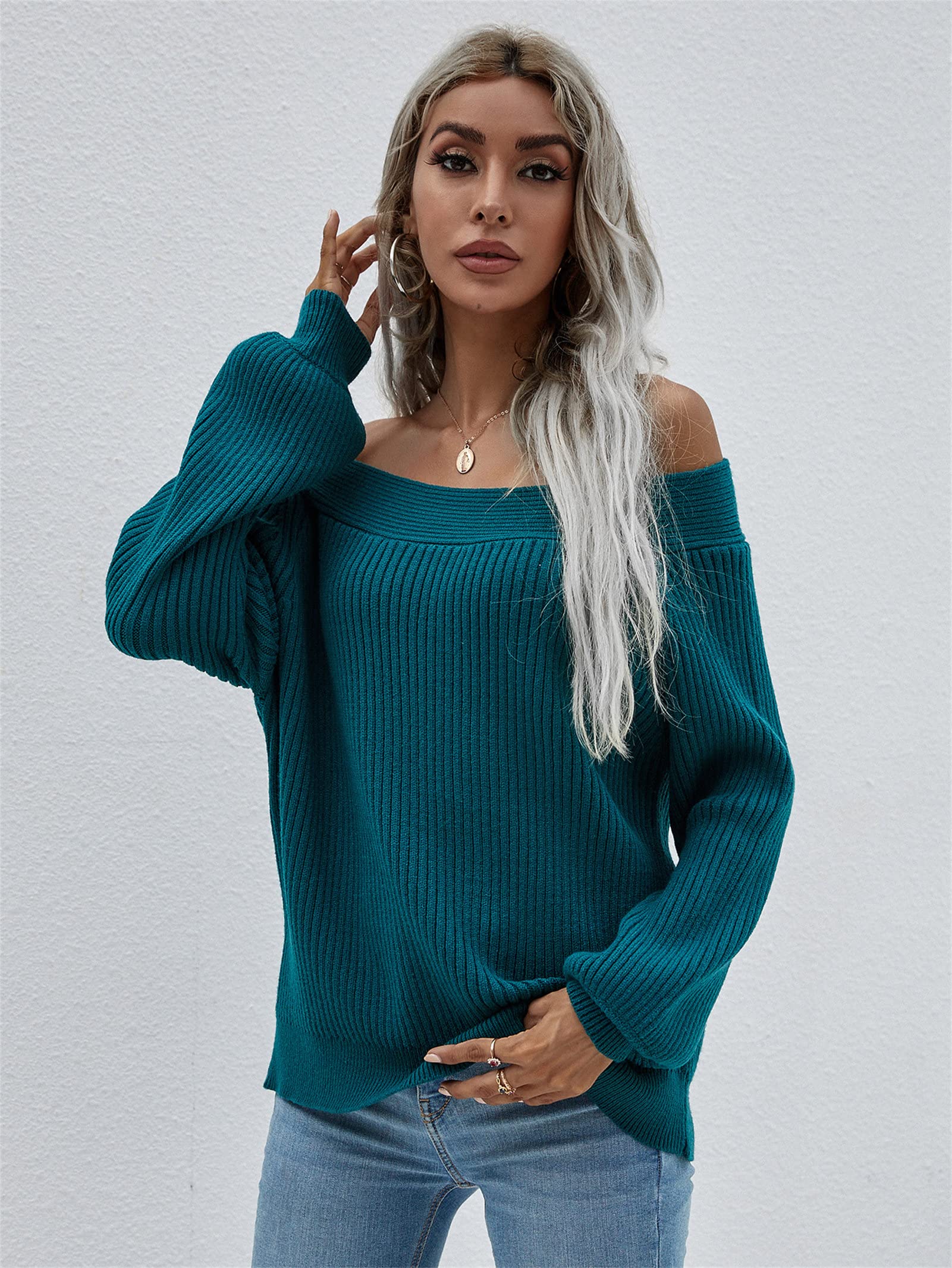 Women's Oversized Off Shoulder Sweater - Long Sleeve Loose Batwing Pullover Knit Jumper, Casual Waffle Tunic Top for Fall & Winter | Perfect for Date Nights, Office Wear & Cozy Layering
