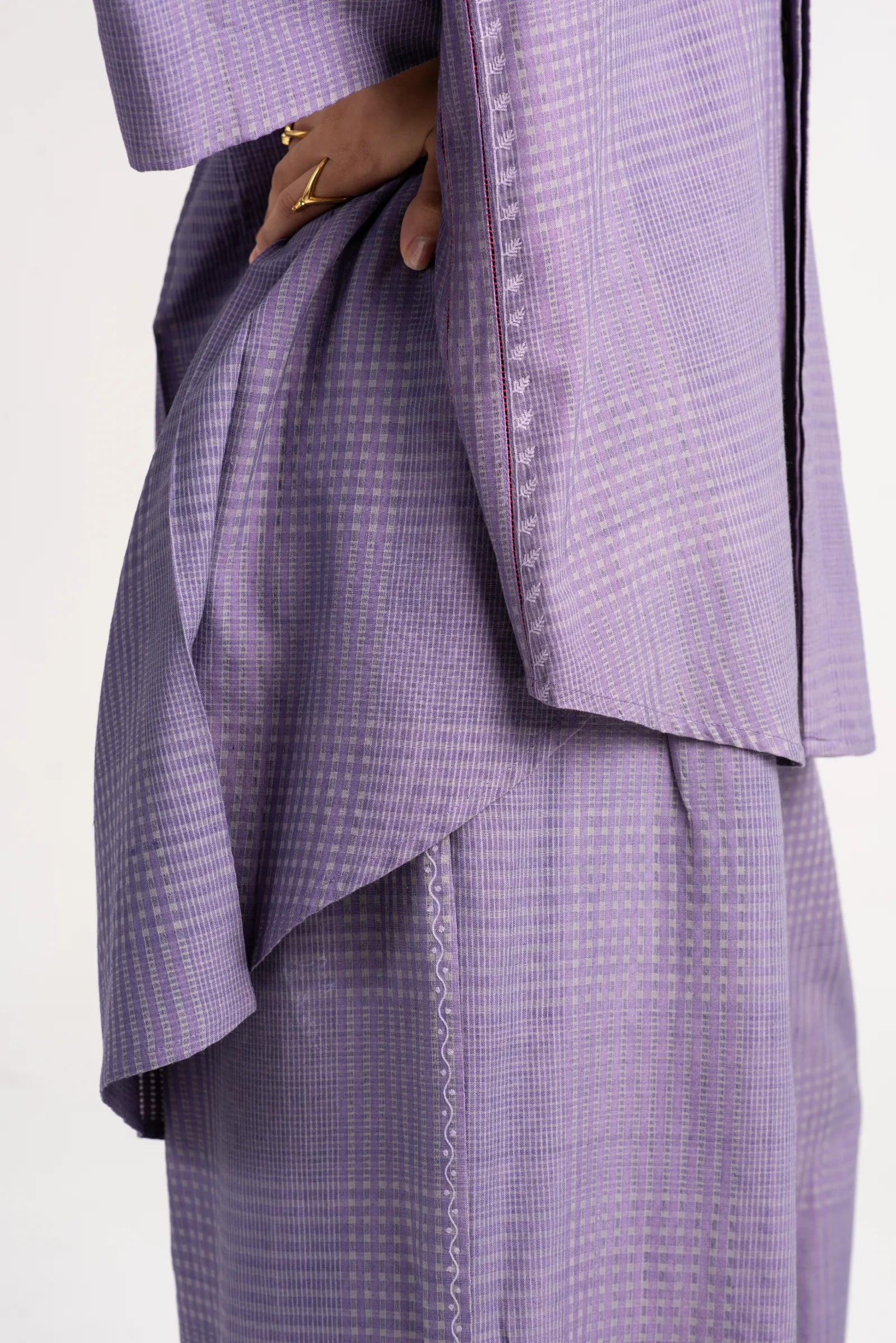 Pakhi Women's Cotton Silk Checkered Trousers in Lilac - Comfortable & Stylish Pants for Work, Travel & Casual Wear