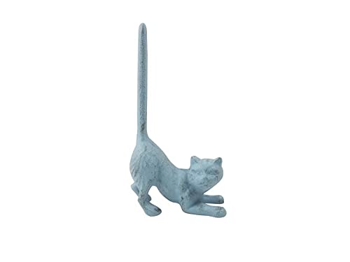 Handmade Nautical Decor Rustic Light Blue Cast Iron Cat Paper Towel Holder 10