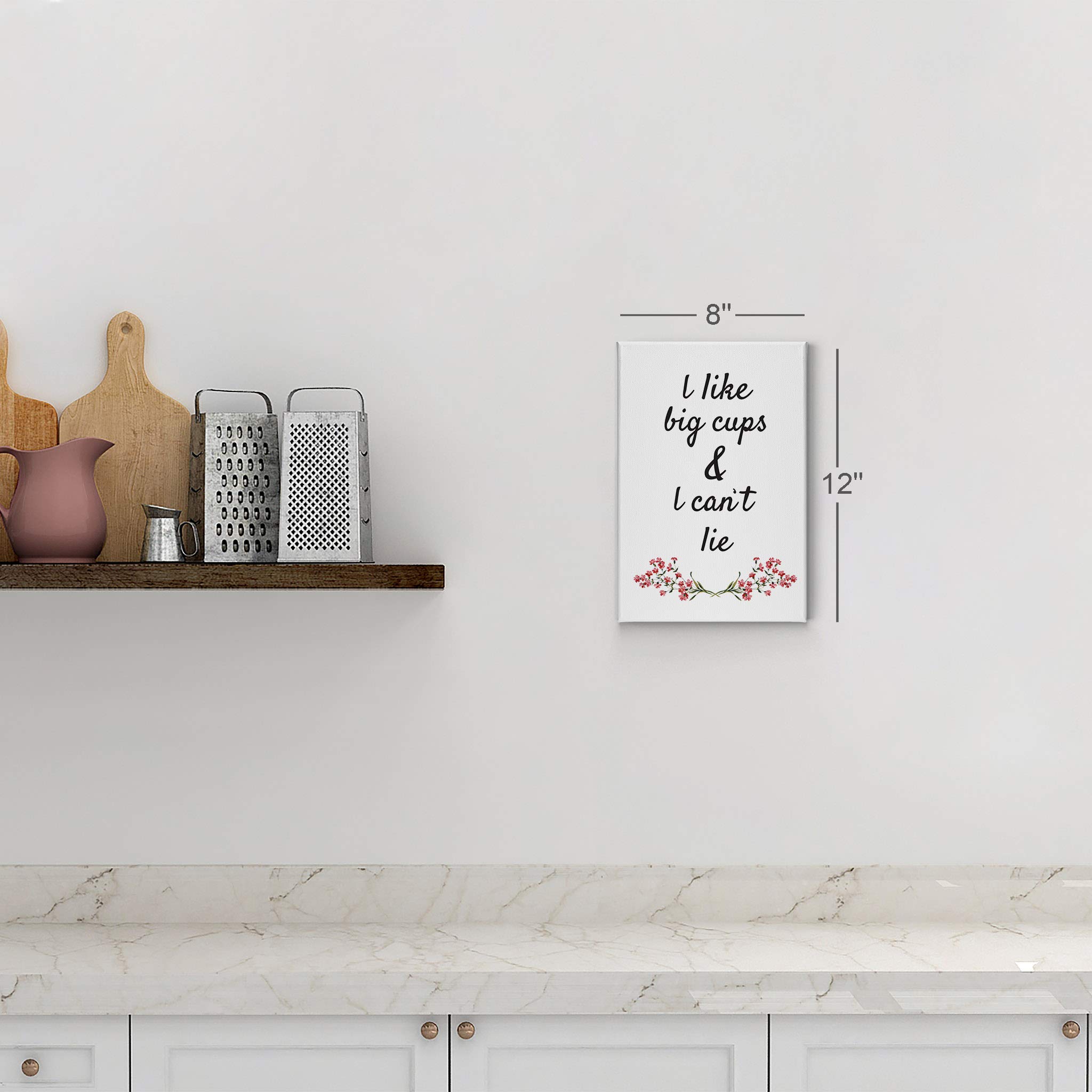 Smile Art Design 'I Like Big Cups & I Can't Lie' Pink Floral Canvas Wall Art Print - Coffee Themed Kitchen Decor, Inspirational Quote Gift for Farmhouse, Restaurant, Office & Coffee Shop (40x30) - Perfect for Coffee Lovers' Homes & Cafés