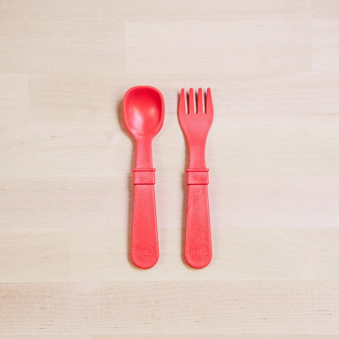 Re Play Fork & Spoon Set - BPA-Free Toddler Utensils for Kids - Durable Plastic Baby Feeding Set for Travel, Daycare & Home Use