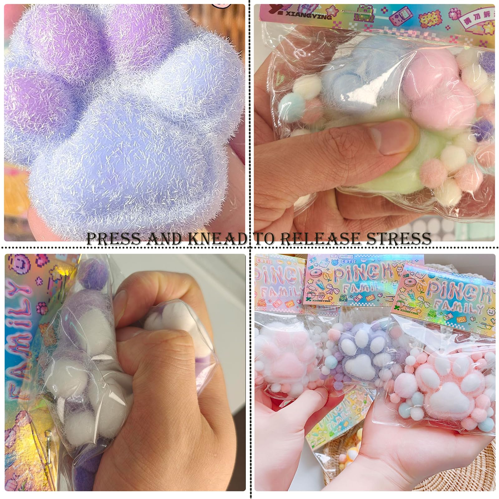 Taba Squishy Cat Paw Sensory Toys - Kawaii Squeeze Stress Relief Fidget Toy for Kids & Teens, Soft Faux Fur Ball with OPP Packaging - Perfect for Anxiety Relief, Classroom Focus & ADHD Therapy