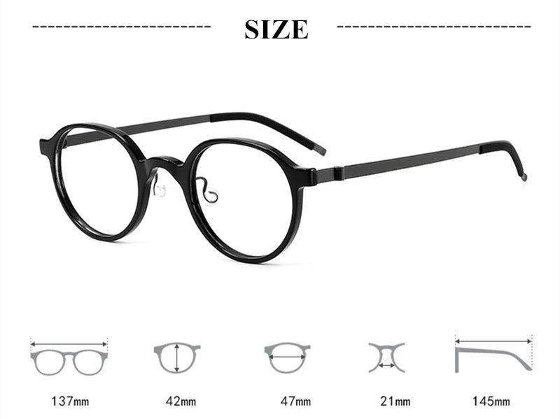 Stylish Black Full Rim Round Titanium Acetate Eyeglasses for Women - Model 6006 | Perfect for Office, Reading & Everyday Fashion Accessory