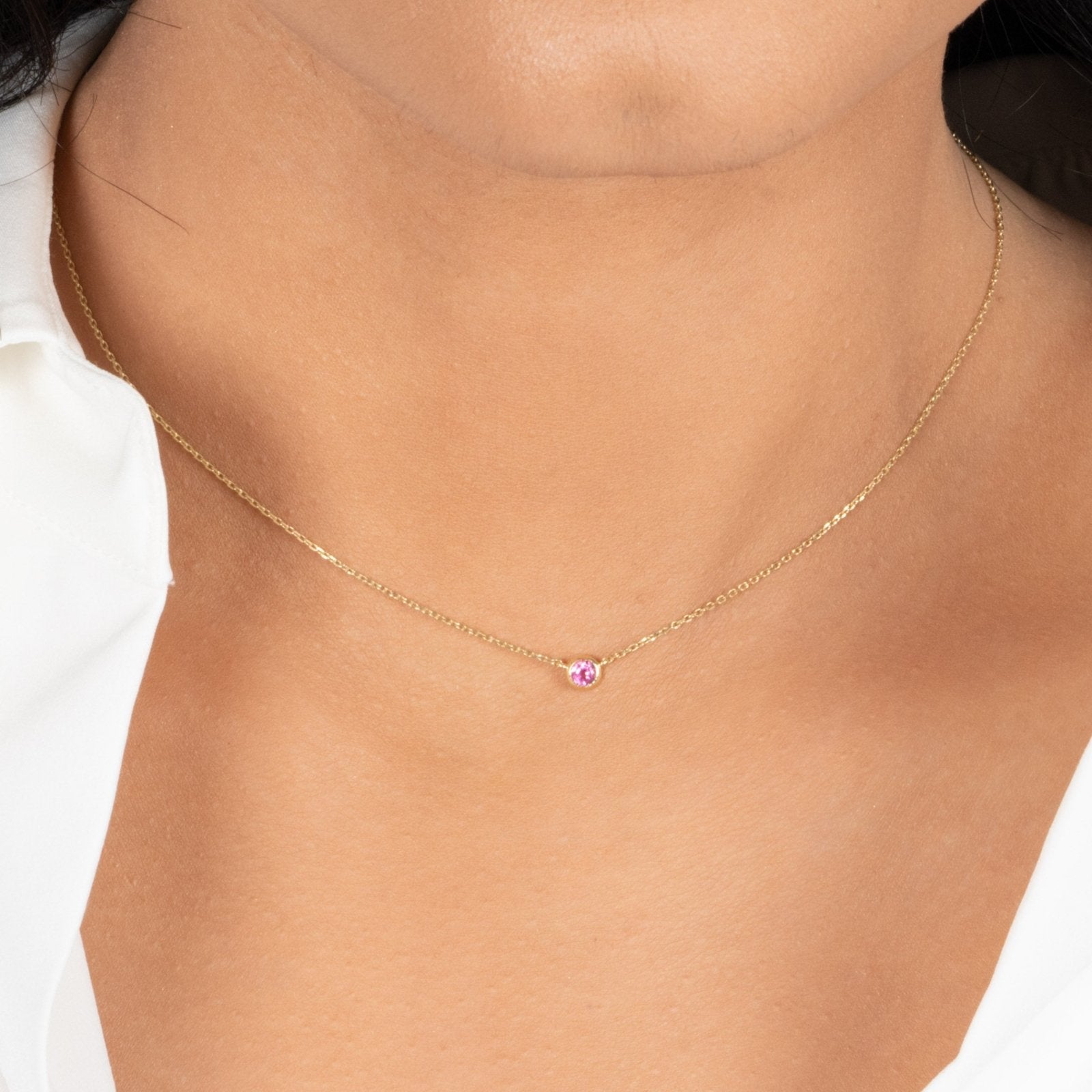 14k Yellow Gold Pink Tourmaline Station Necklace - Bezel Set Gemstone Jewelry for Women, Perfect for Valentine's Day Gifts & Everyday Elegance