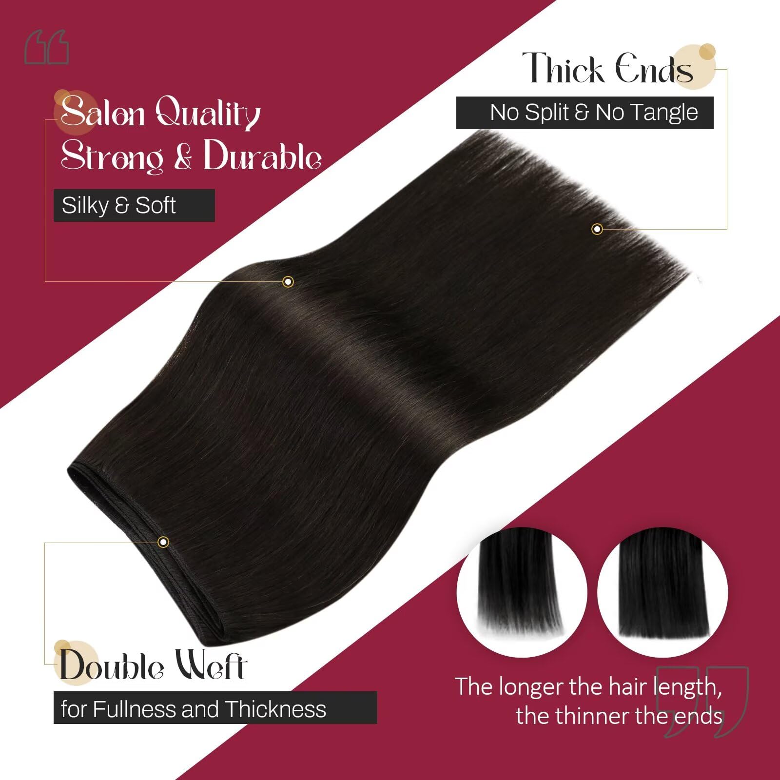 Vivien Real Human Hair Extensions 18 Inch Dark Brown Straight Sew-In Weft 100G for Women - Full Head Thick Natural Hair for Daily Styling & Special Occasions