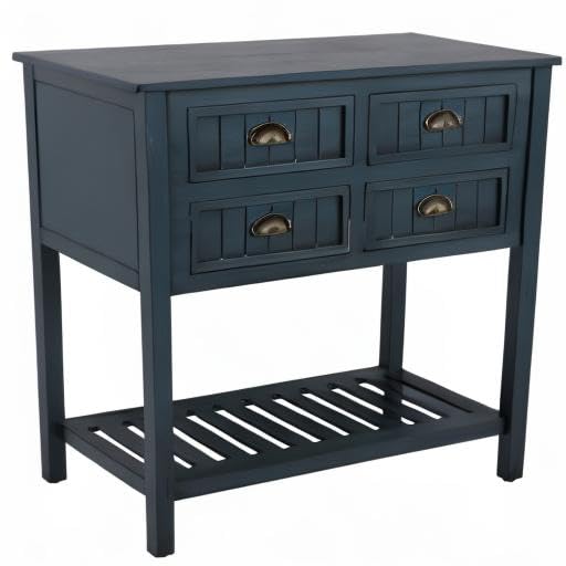 Decor Therapy Bailey Bead Board 4-Drawer Console Table - 14x32x32 Inches, Antique White Finish - Perfect for Entryway, Living Room & Hallway Decor