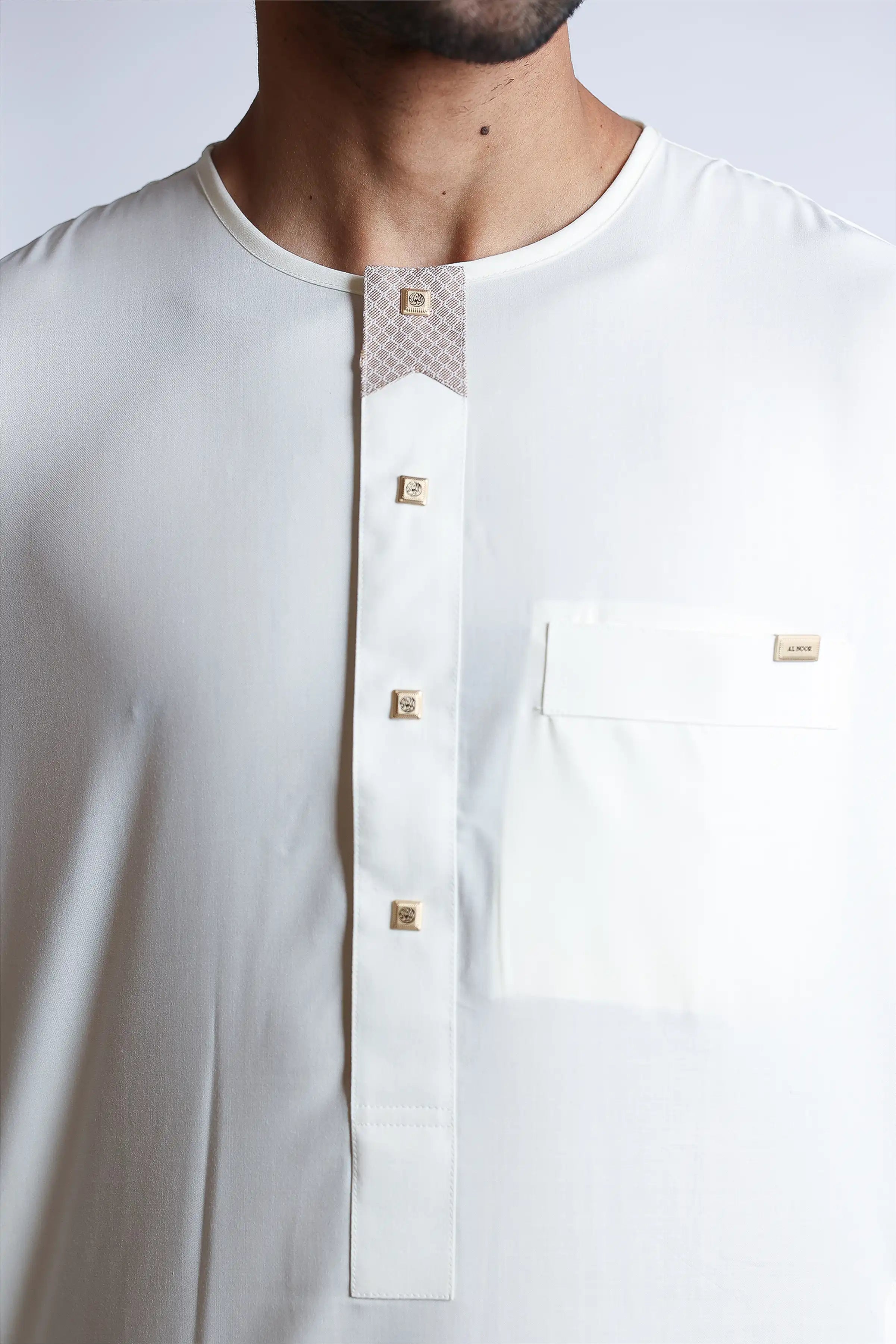 J145 Off White Omani Thobe - Premium Cotton Islamic Dress for Men | Perfect for Eid, Wedding & Special Occasions