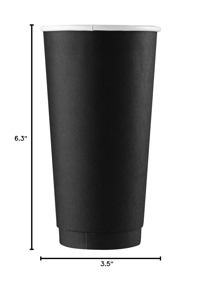 20oz Insulated Double Wall Disposable Coffee Cups - 10 Pack Black Paper Hot Beverage Cups with Rolled Rim (Lids Sold Separately) - Perfect for Coffee Shops, Office Breakrooms & Hot Chocolate Serving