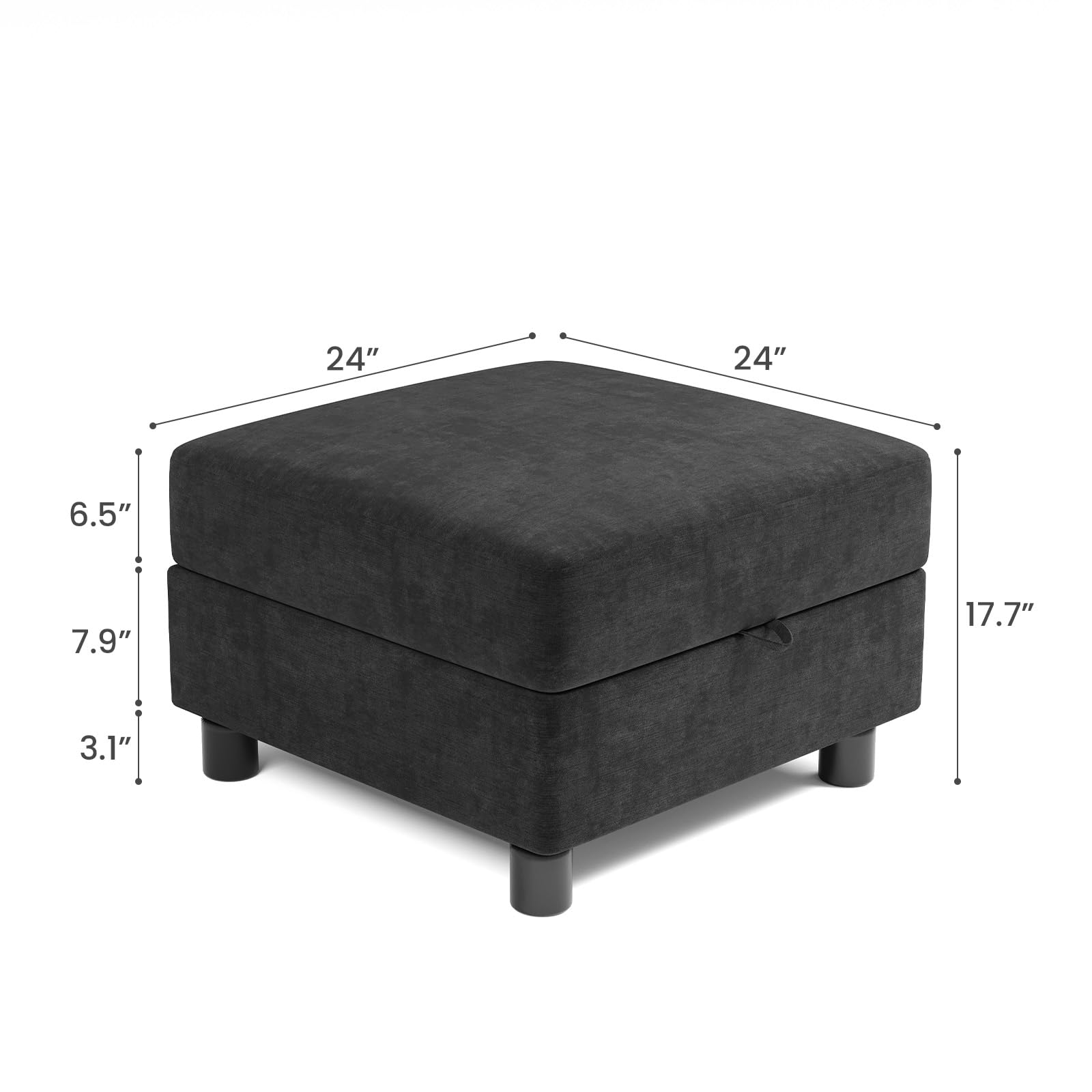 Modular Storage Ottoman Sectional Sofa with Reversible Chaise - Convertible Couch with Free Configuration - Dark Gray - Perfect for Living Room, Bedroom & Home Office