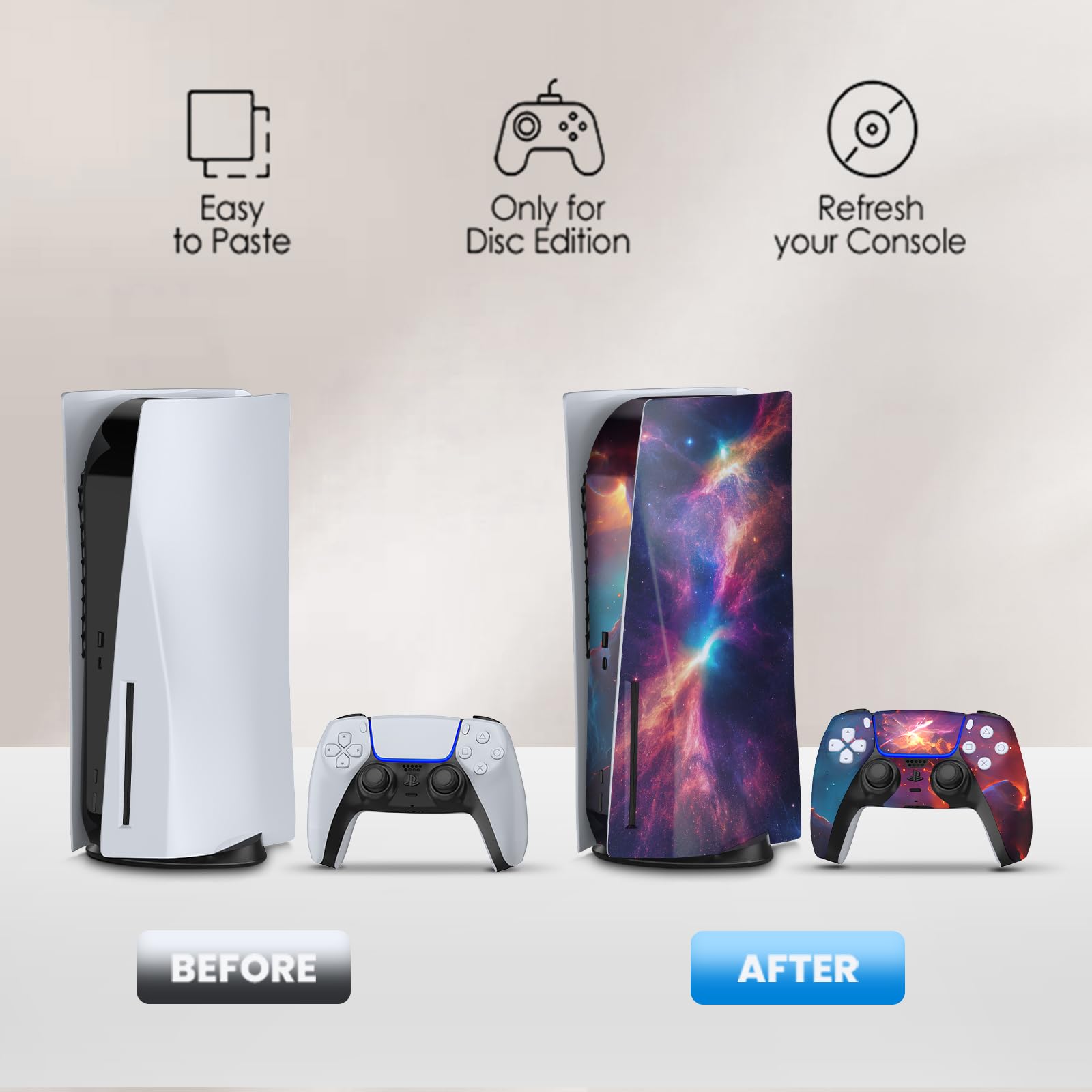 Anime PS5 Skin Cover for PlayStation 5 Disc Edition - Purple & Green Vinyl Wrap for Console & Controller | Protective Decorative Gaming Accessory | Perfect for Gamers & Anime Fans