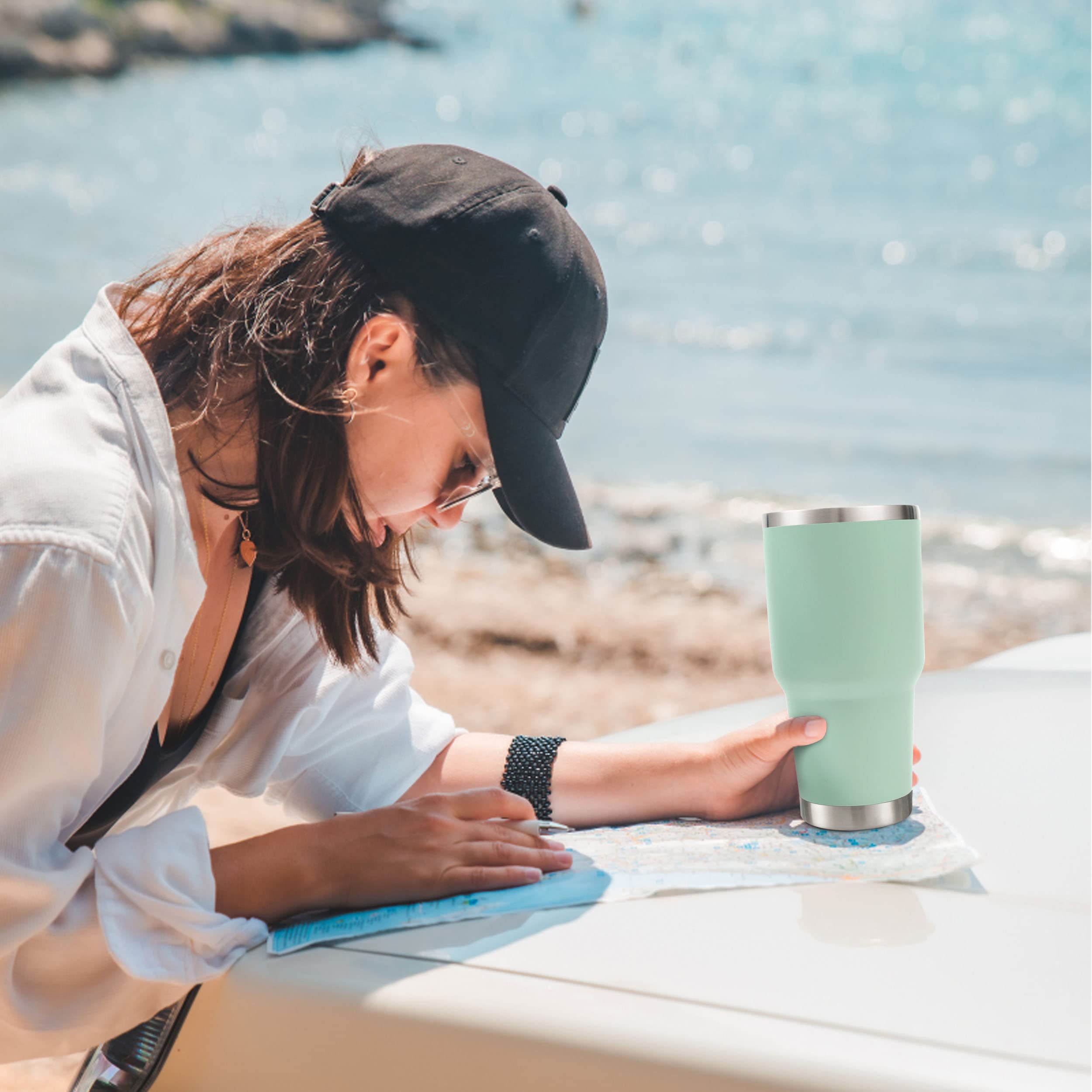Toopify 30 oz Stainless Steel Insulated Tumbler with Straw Slider Lid - Double Wall Vacuum Travel Mug for Hot & Cold Drinks - Includes Cleaning Brush - Perfect for Office, Gym, Hiking & Road Trips