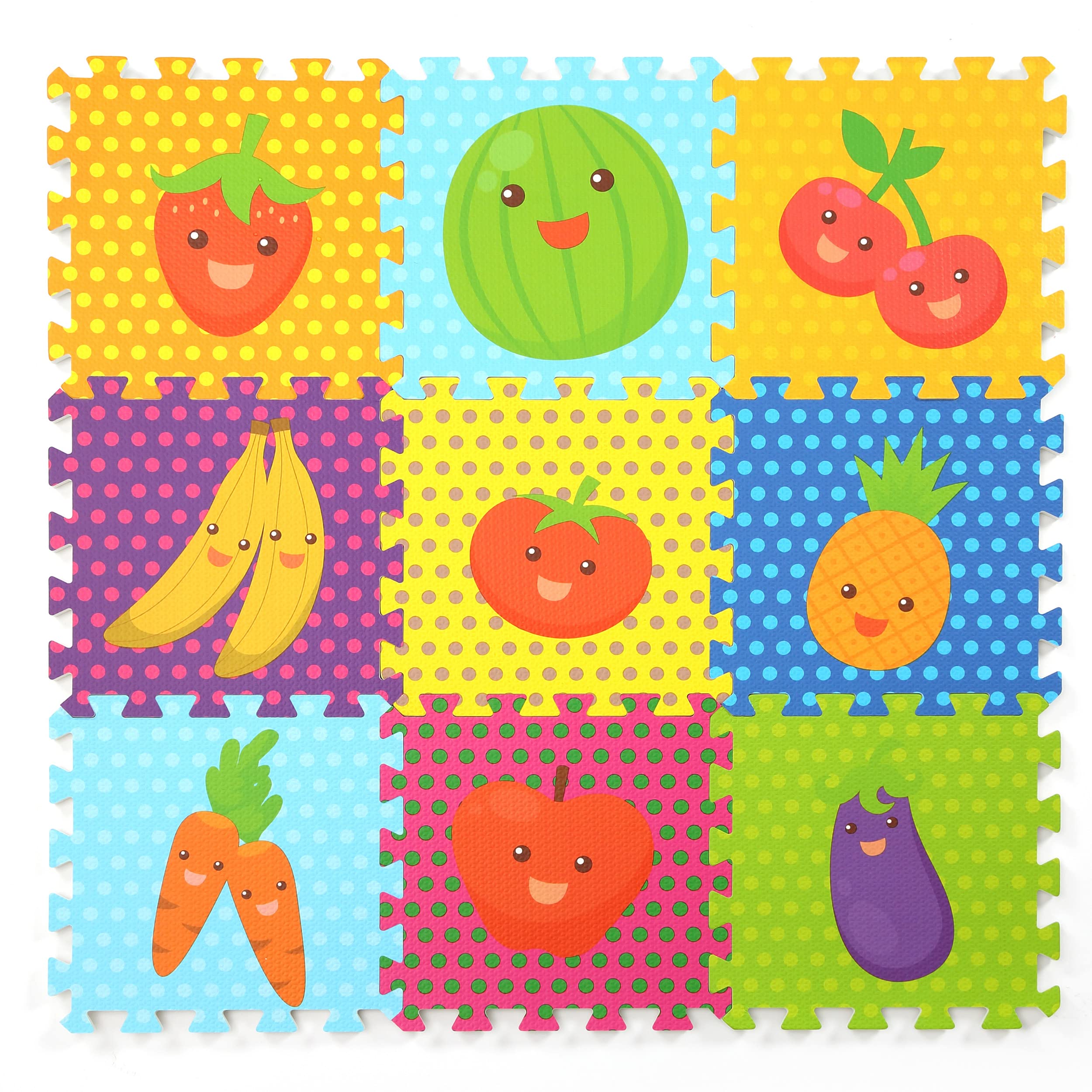 Non-Toxic Baby Play Mat - 34x34 Inch Foam Puzzle Floor Tiles with Fruit Design (9-Piece Set) for Toddler Safe Crawling & Learning - Perfect for Nursery, Playroom & Daycare