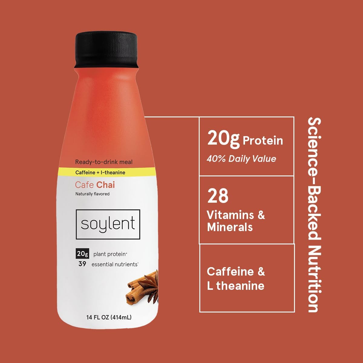 Soylent Complete Nutrition Gluten-Free Vegan Protein Meal Replacement Shakes - Cafe Chai & Strawberry Flavors (14oz, 12 Pack Each) | Plant-Based Meal Alternative for Busy Professionals, Fitness Enthusiasts & On-The-Go Lifestyles