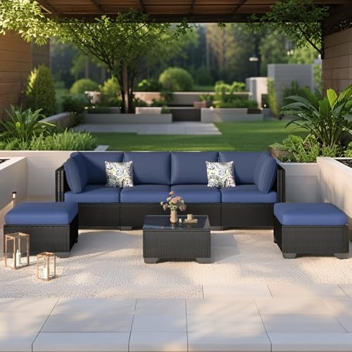 Black Rattan&navy Cushion
