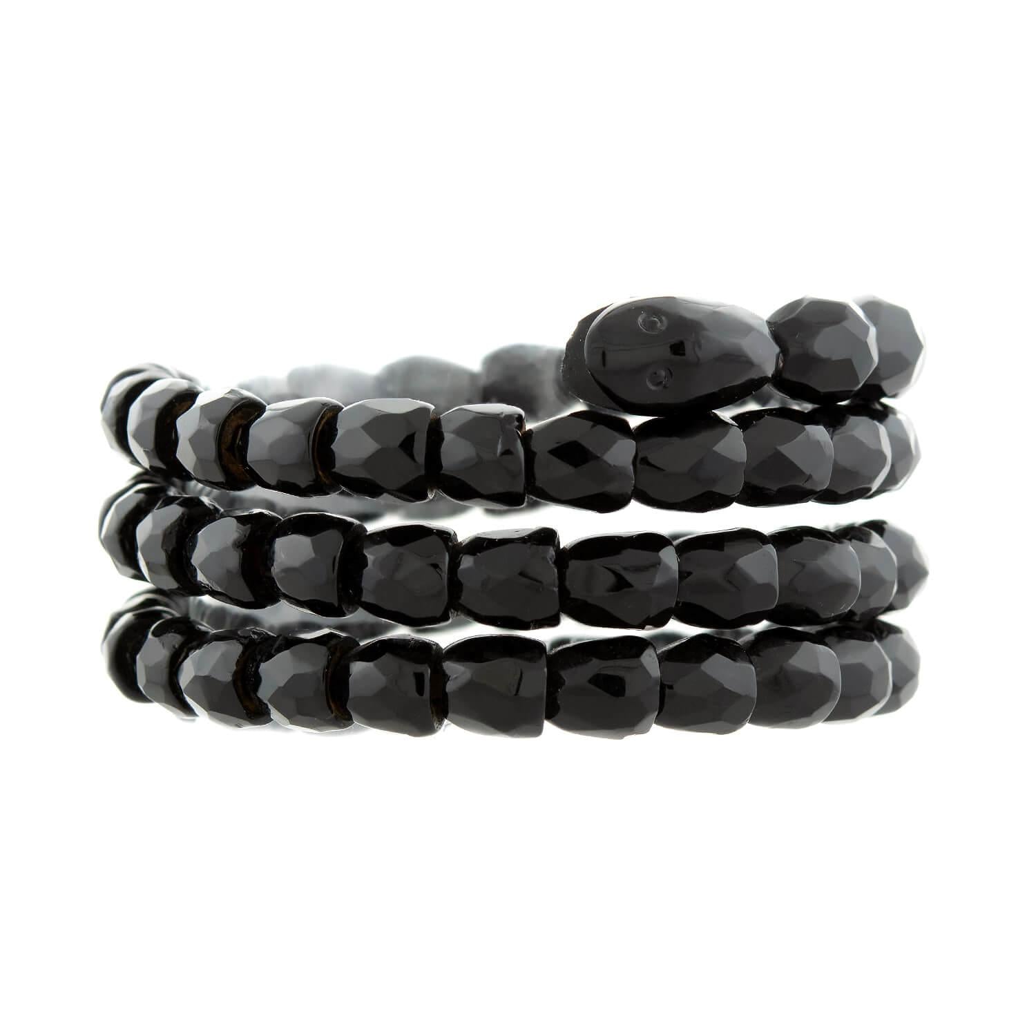 Victorian Style Carved Jet Glass Snake Wrap Bracelet for Women - Gothic Jewelry, Boho Fashion Accessory, Perfect for Halloween & Costume Parties