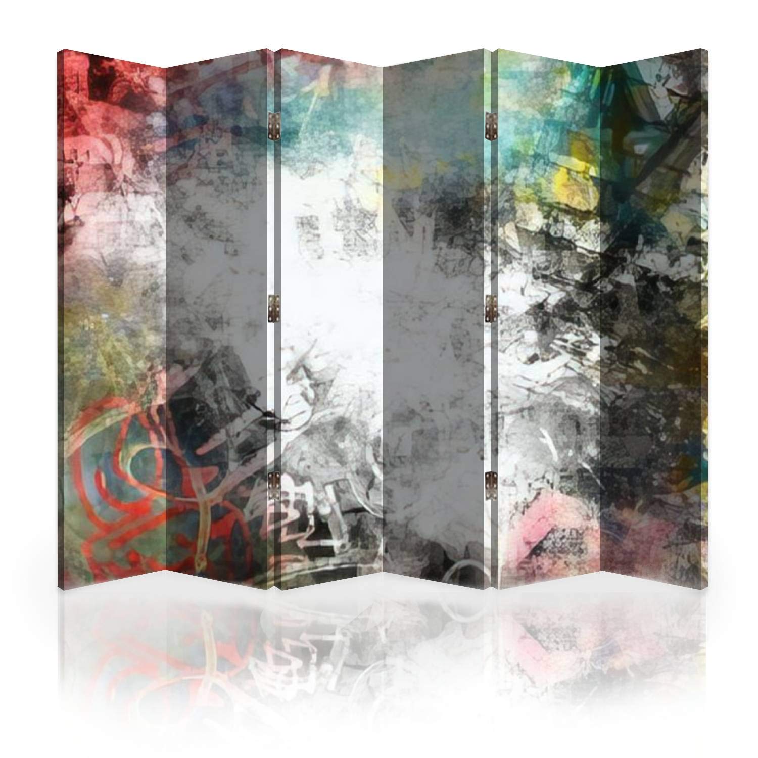6-Panel Canvas Room Divider Screen - Graffiti Art Folding Privacy Partition with Grunge Colorful Background | Perfect for Home Offices, Studios & Room Separation