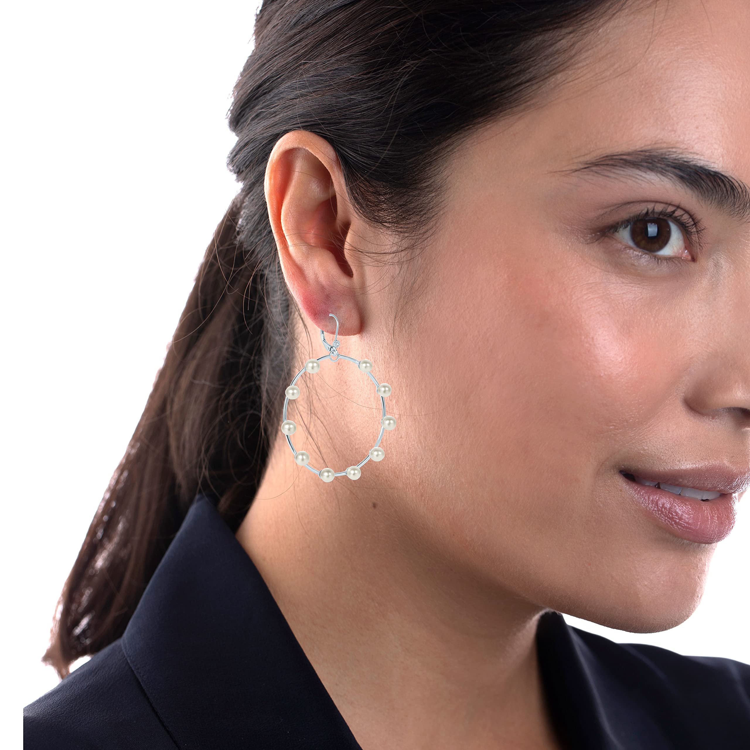 925 Sterling Silver White Cultured Freshwater Pearl Hoop Earrings - June Birthstone Jewelry for Women | Elegant Gift for Brides, Graduation & Special Occasions