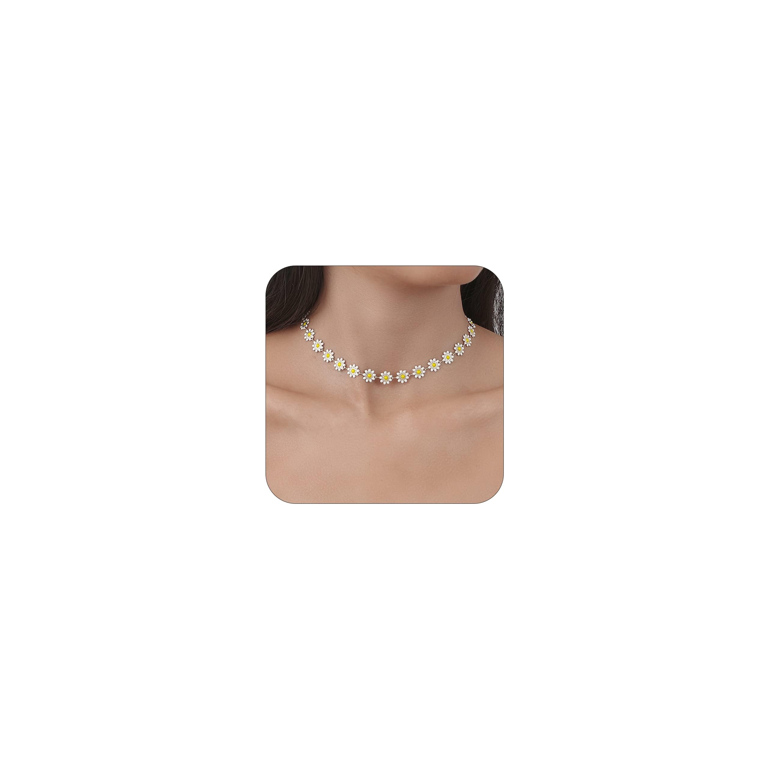 Daisy Flower Necklace for Women - Elegant Summer Daisy Charm Pendant Choker, Princess Daisy Costume Jewelry, Trendy Spring & Summer 2025 Fashion Accessory | Perfect for Daily Wear, Parties, Weddings & Boho Outfits