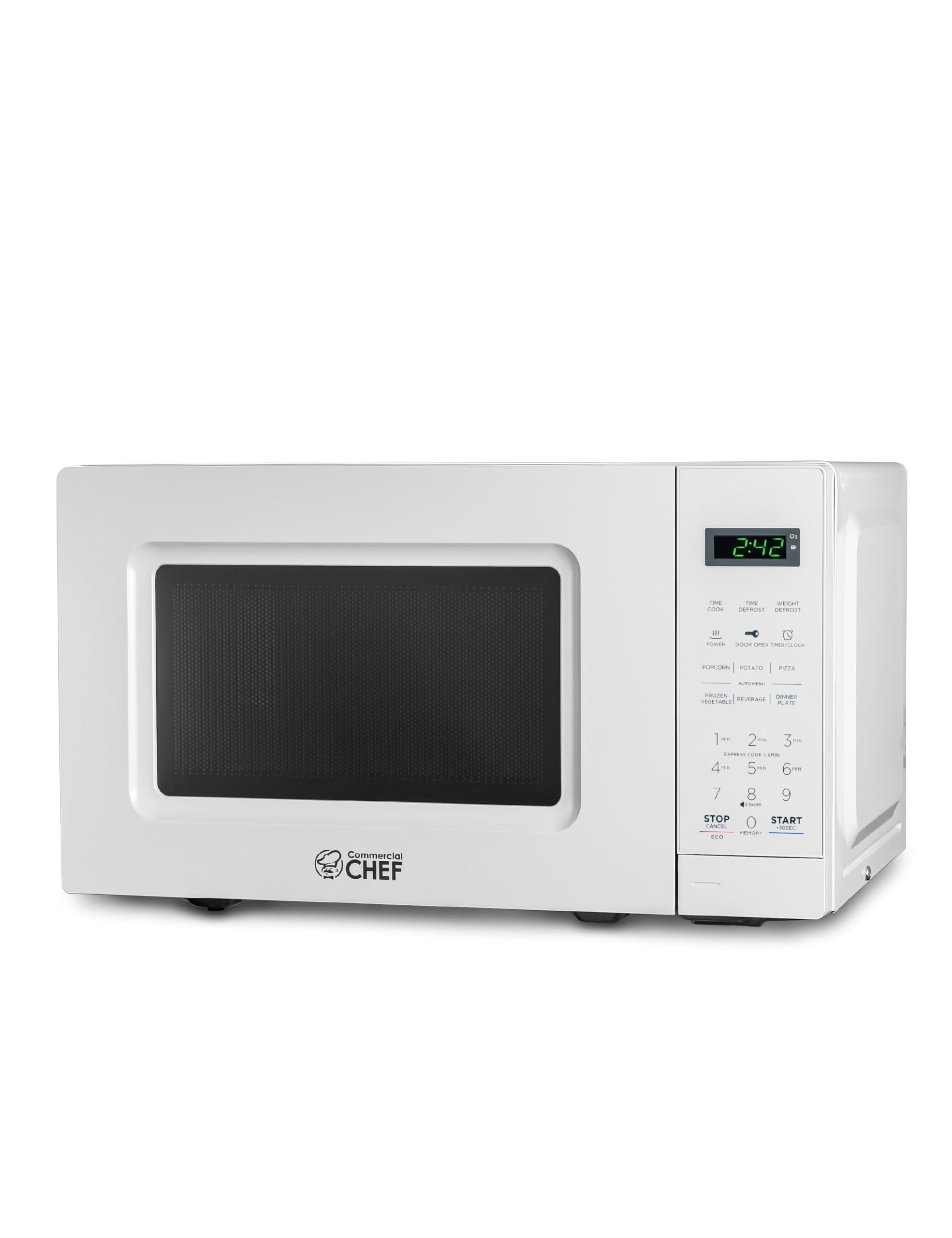 Commercial Chef 0.7 Cu Ft Countertop Microwave Oven - 700W with 10 Power Levels, Digital Display & Child Safety Lock - Perfect for Dorms, Offices & Small Kitchens - White
