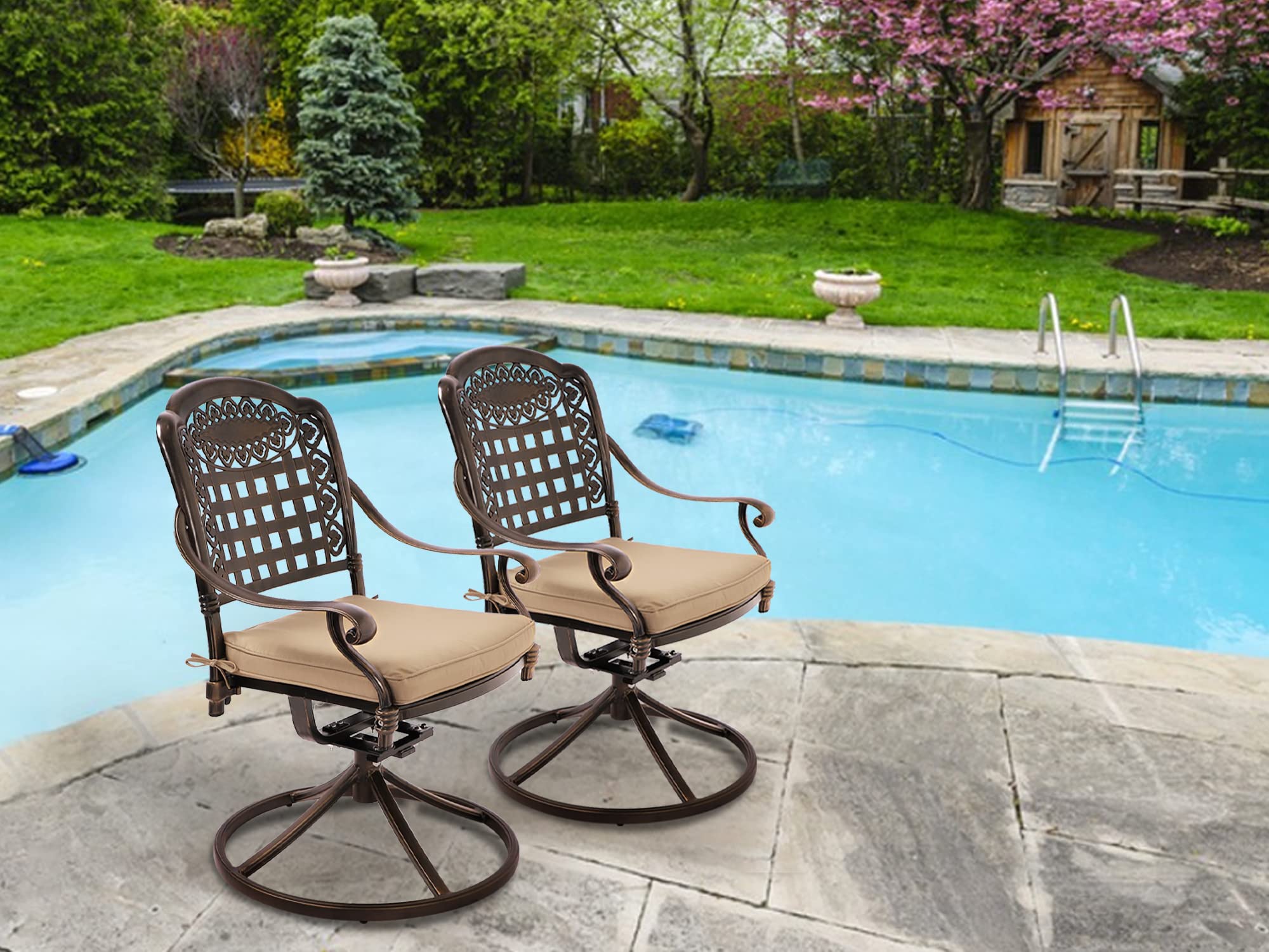 Grepatio 3-Piece Cast Aluminum Patio Dining Set - All-Weather Outdoor Bistro Set with 2 Lattice Weave Chairs & 1 Table with Umbrella Hole - Durable Garden Furniture for Patio, Deck, Backyard, Poolside Dining and Outdoor Entertaining