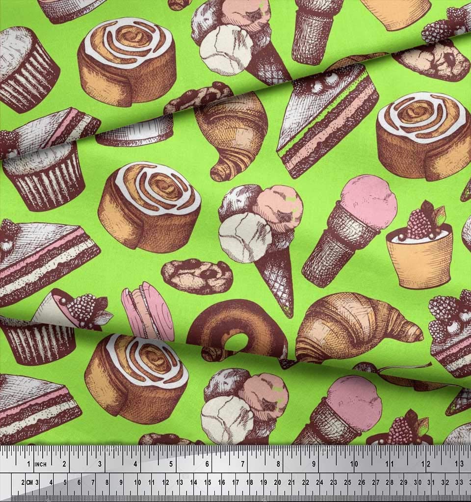 Soimoi 100% Cotton Voile Fabric by The Yard - 42 Inch Wide - Cupcake, Donut & Cookies Food Print - Whimsical Green Printed Fabric for DIY Crafts, Quilting, Dressmaking & Home Decor Projects
