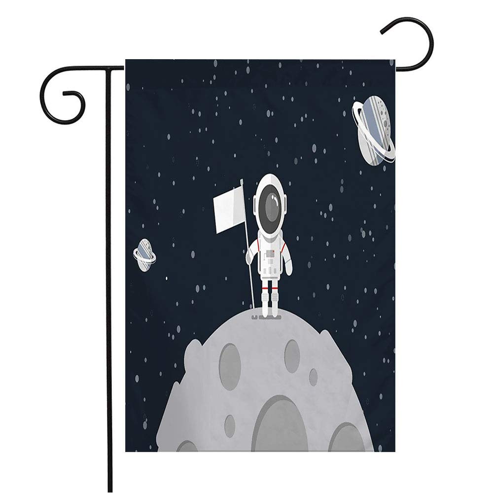 Cosmonaut Astronaut Garden Flag - 12x18 Inch Flat Design Space Travel Moon Solar System Galaxy Earth Science Decor for Patio Lawn Outdoor - Perfect for Home Decor, Seasonal Display & Unique Gifts