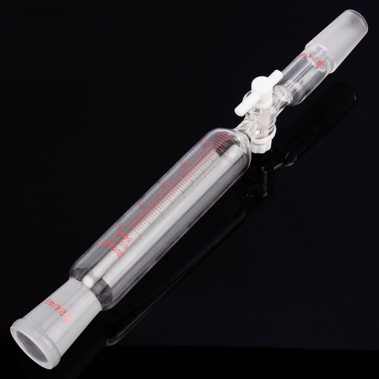Stonylab 50ml Borosilicate Glass Pressure Equalizing Addition Funnel with PTFE Stopcock & 24/40 Joint - Graduated Dropping Funnel for Precise Liquid Transfer in Chemistry Labs, Essential for Distillation, Titration & Organic Synthesis Experiments