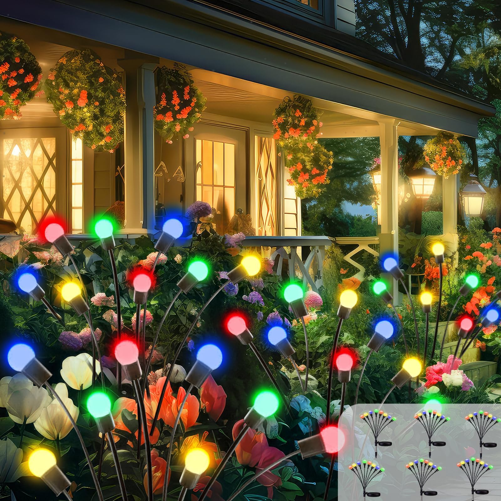 BOSSERN 2025 Solar Powered Outdoor Lights - 6 Pack Waterproof Solar Garden Lights with Firefly & Twinkle Effects for Yard, Patio, Pathway Decoration | Multi Color LED Landscape Lighting for Backyard, Lawn & Garden Decor