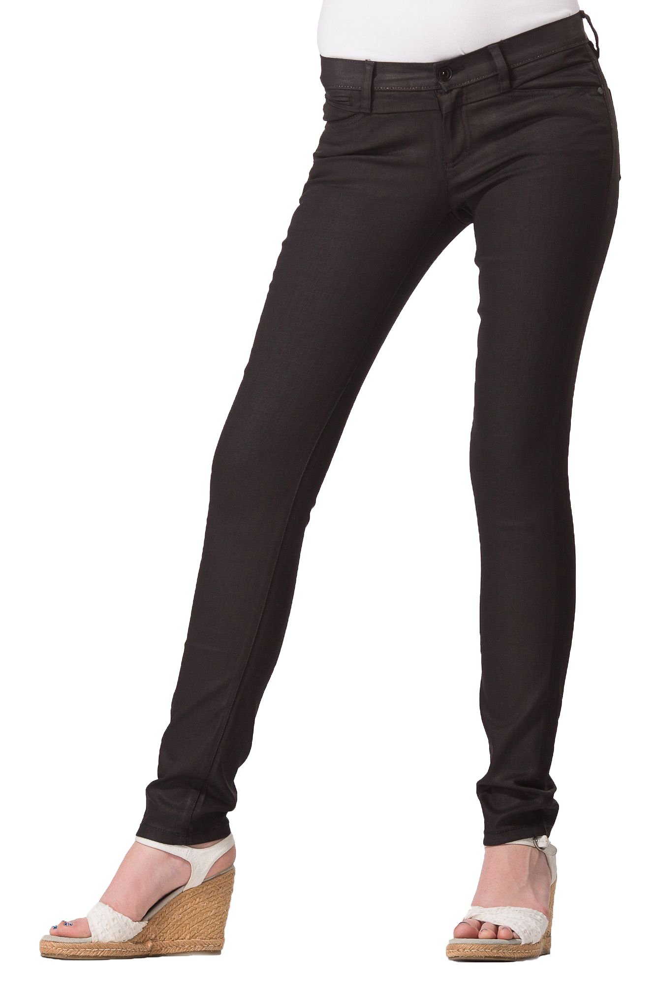 Coated Black Skinny Jeans for Women - Low Rise Stretch Denim Pants | Perfect for Casual Wear, Night Out & Street Style Fashion