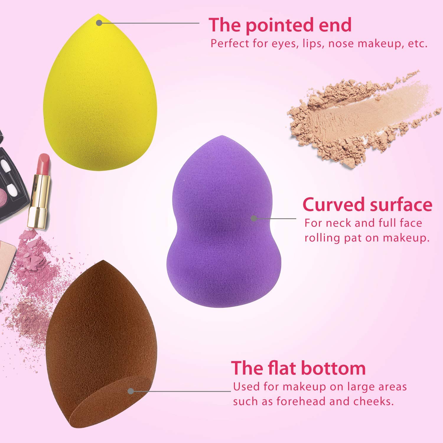 Premium 3-Piece Makeup Sponge Set with Oval Foundation Brush & Brush Cleaner - Soft Blending Beauty Sponges for Flawless Makeup Application - Perfect for Contouring, Foundation, and Concealer