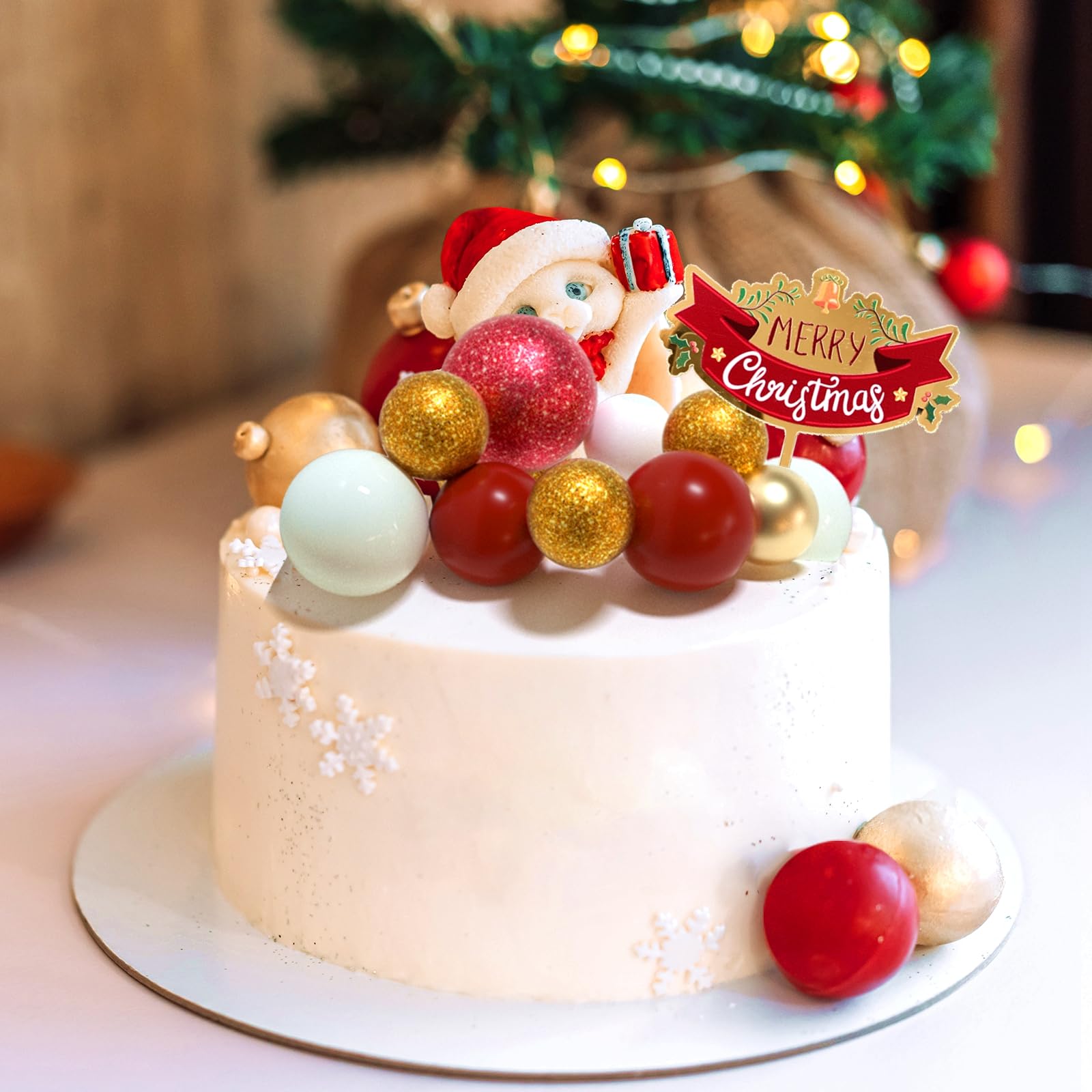 50 Pcs Gold & Red Ball Cake Topper Sticks - Mini Balloon Foam Balls for Cake Decorating Supplies - Perfect for Christmas, Birthday, Wedding, Baby Shower Cakes & Cupcake Toppers