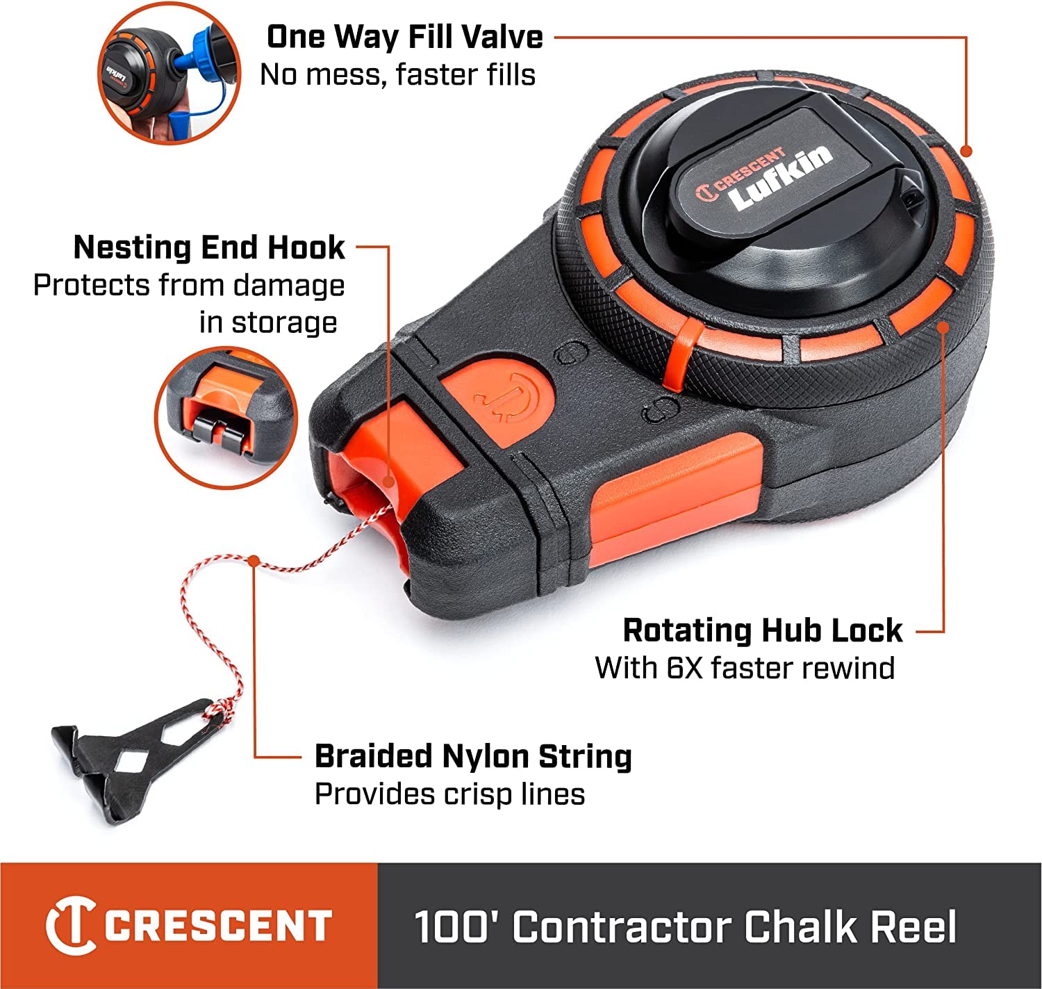 **Crescent Lufkin 100-Foot Contractor Chalk Reel with Blue Chalk (CL100B) – Durable & Accurate for Construction, Carpentry, and DIY Projects**
