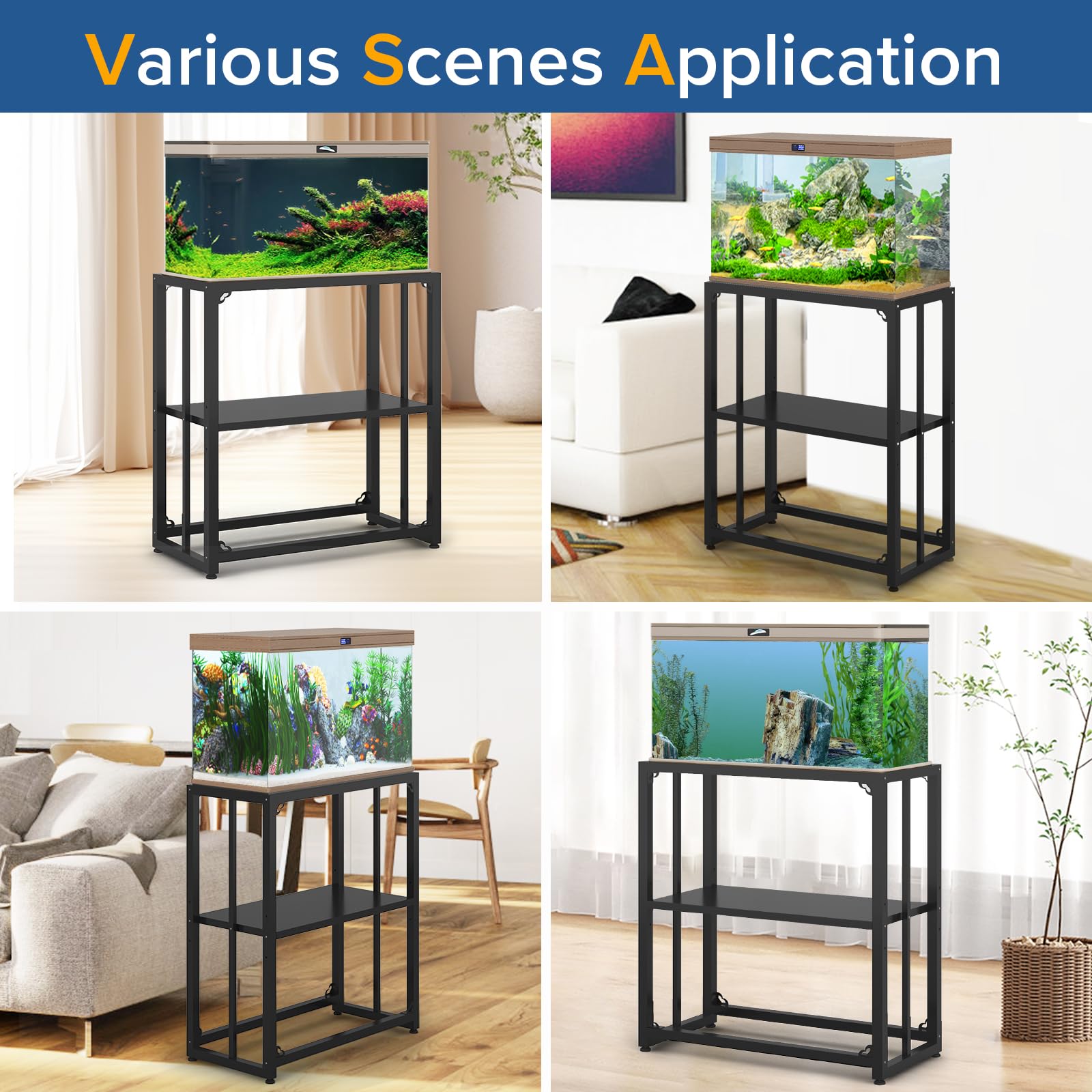 20 Gallon Fish Tank Stand - Heavy Duty Metal Aquarium Stand with Double-Layer Storage (24.8