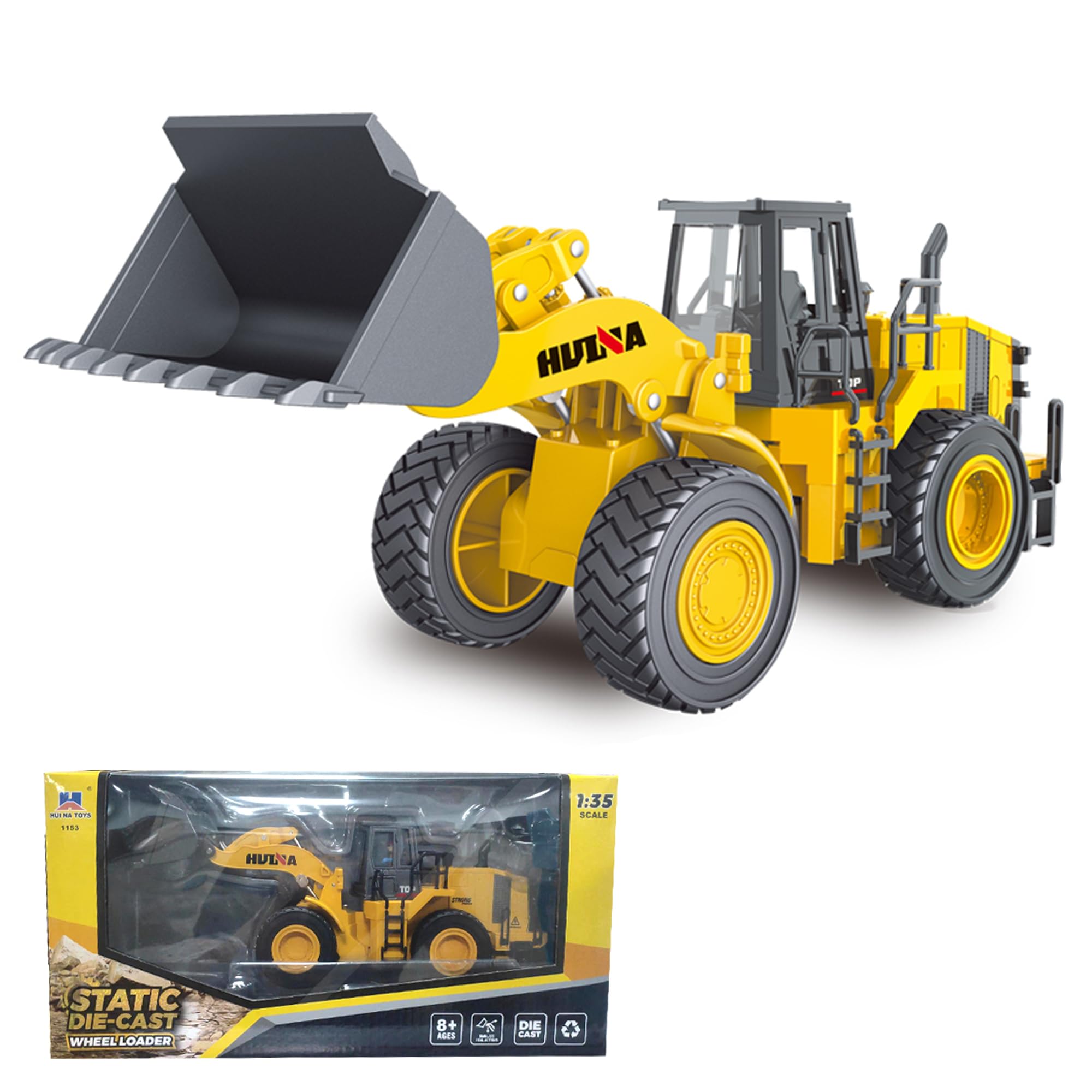 1/35 Scale Large Wheeled Loader Heavy Duty Construction Vehicle - Metal Bulldozer Toy for Kids, Realistic Engineering Vehicle for Outdoor Sandbox Play & Birthday Gift for Toddler Boys | Perfect for Construction Pretend Play, Sandbox Activities & STEM Learning