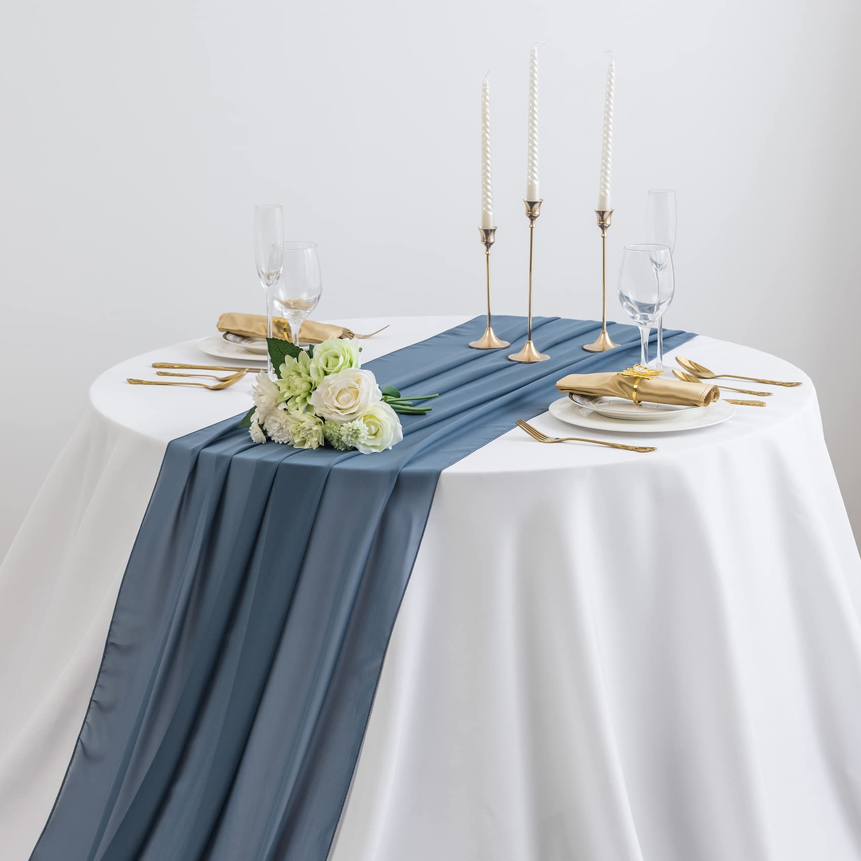 AILITI 6-Pack Dusty Blue Chiffon Table Runners 29x120 Inches - Elegant Sheer Gauze Table Decor for Wedding, Bridal Shower, Baby Shower & Birthday Parties - Perfect for Cake Tables, Buffet Displays & Romantic Event Decorations