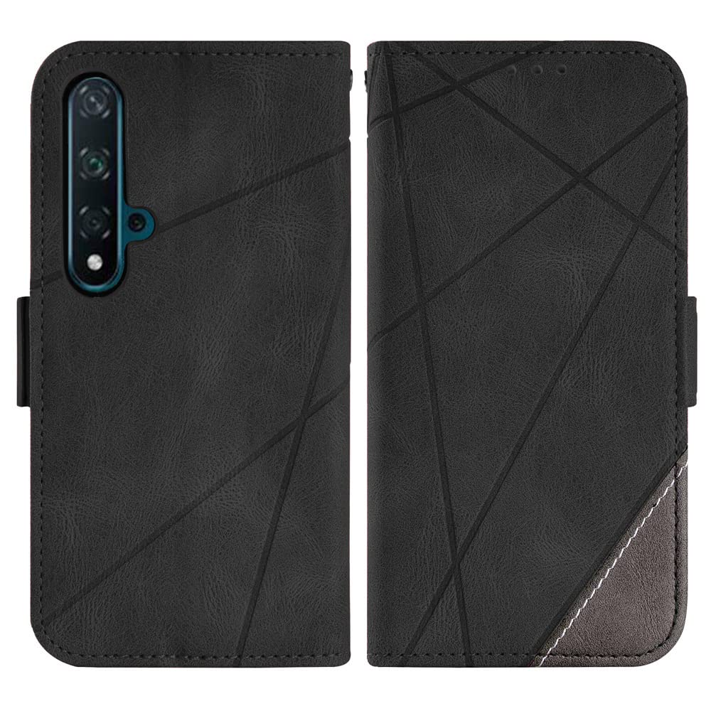 **ASUWISH Wallet Case for Huawei Nova 5T/Honor 20 with Tempered Glass Screen Protector – Flip Cover Card Holder Phone Case (Black) – Stylish & Protective for Men & Women – Perfect for Daily Use & Travel**
