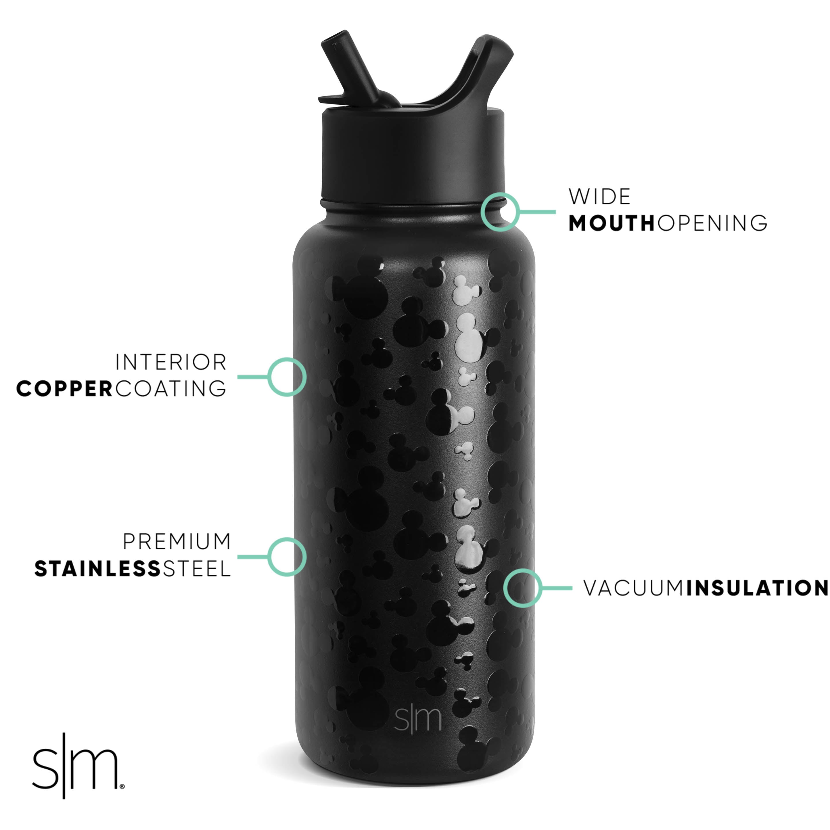Disney Summit Insulated Water Bottle with Straw Lid - 20oz Stainless Steel Leakproof Tumbler for Kids & Adults - Perfect for School, Gym, Hiking & Outdoor Activities