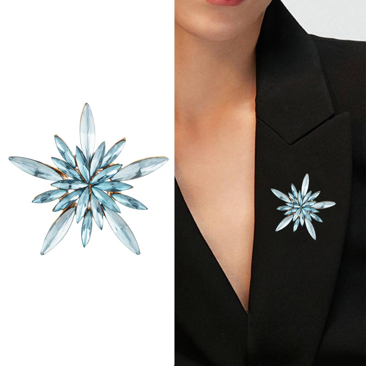 XGALBLA Elegant Clear Austrian Crystal Snowflake Brooch Pin for Women | Winter Holiday Jewelry Gift | Perfect for Christmas Parties, Coat Decor & Festive Outfits