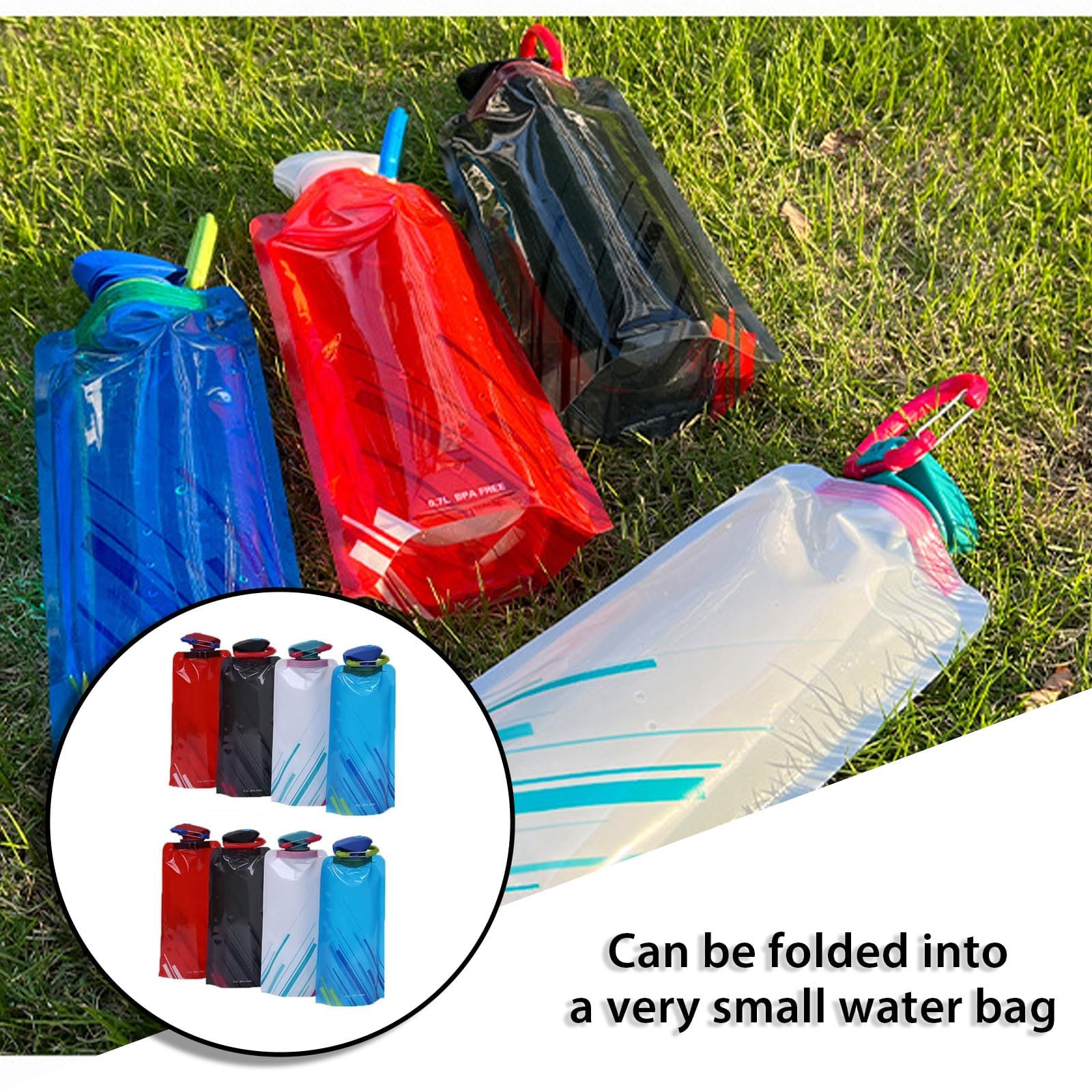 DRYIC 8 Pack Collapsible Water Bottles 700ML - BPA Free Reusable Water Bottle for Sports, Gym, Hiking & Travel - Lightweight Leakproof Portable Water Container for Workouts, Camping & Outdoor Activities