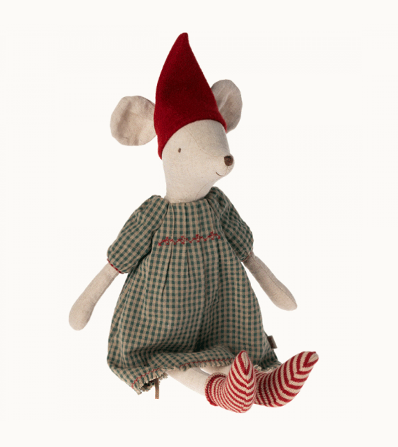 Maileg Medium Christmas Girl Mouse - Adorable Holiday Decor for Kids Room, Christmas Tree, and Festive Gift Giving