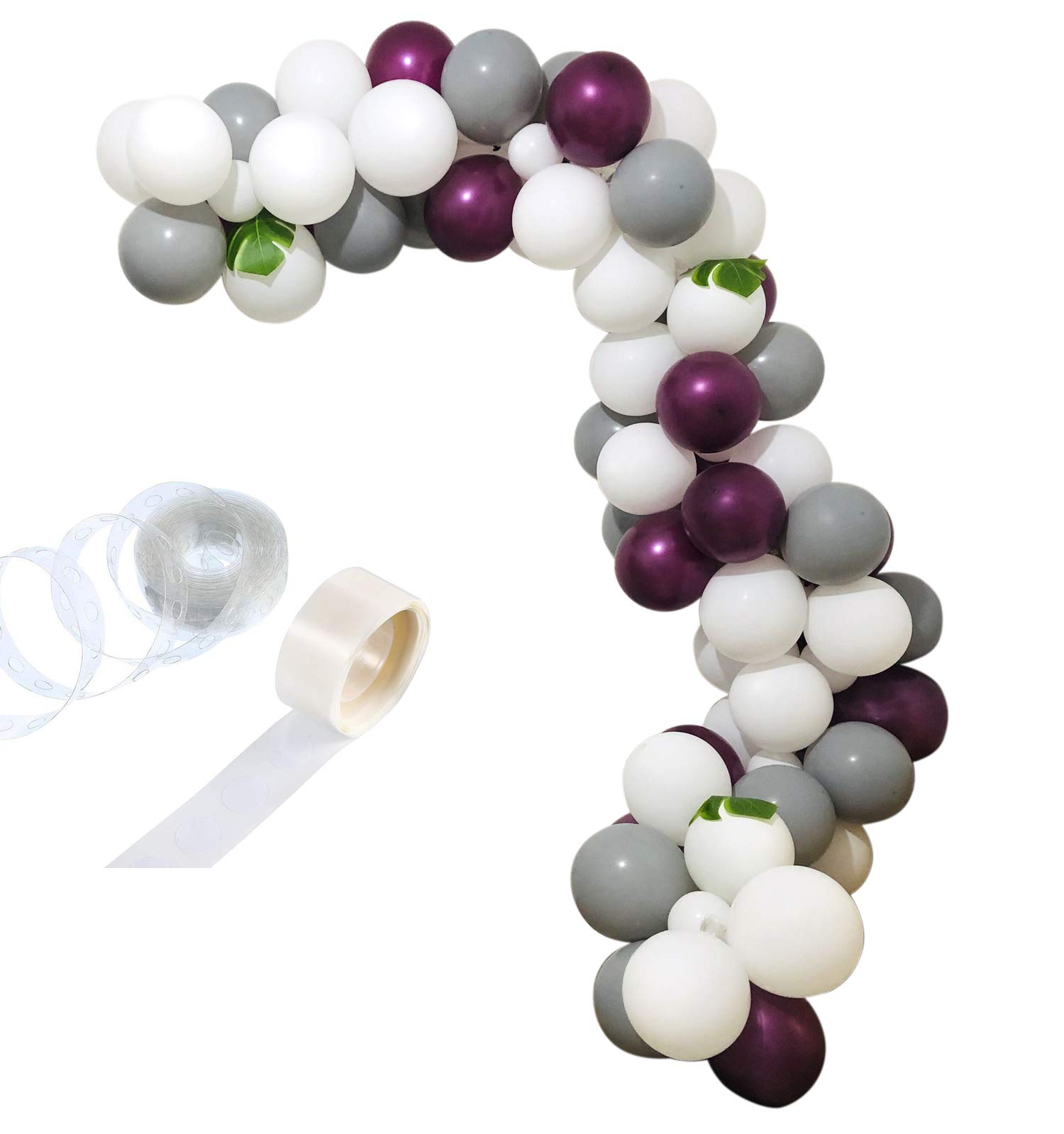 112-Piece Balloon Garland Kit - Burgundy, Gray & White Balloon Arch for Wedding, Birthday Party Decorations | DIY Party Backdrop, Baby Shower, Anniversary Celebration