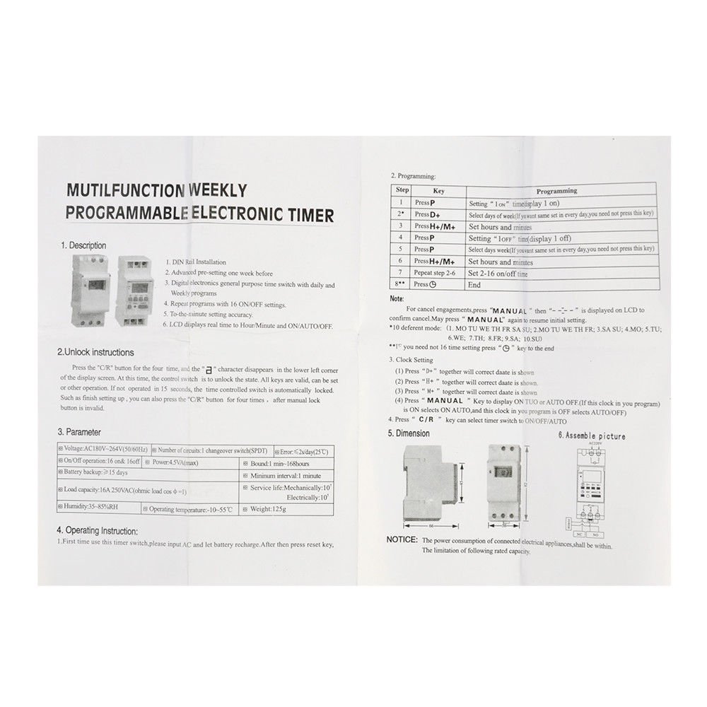 Digital LCD DIN Rail Timer - Programmable Weekly Timer Switch, 16A 110V AC/12V DC, Time Relay Control Counter for Home Automation & Industrial Use