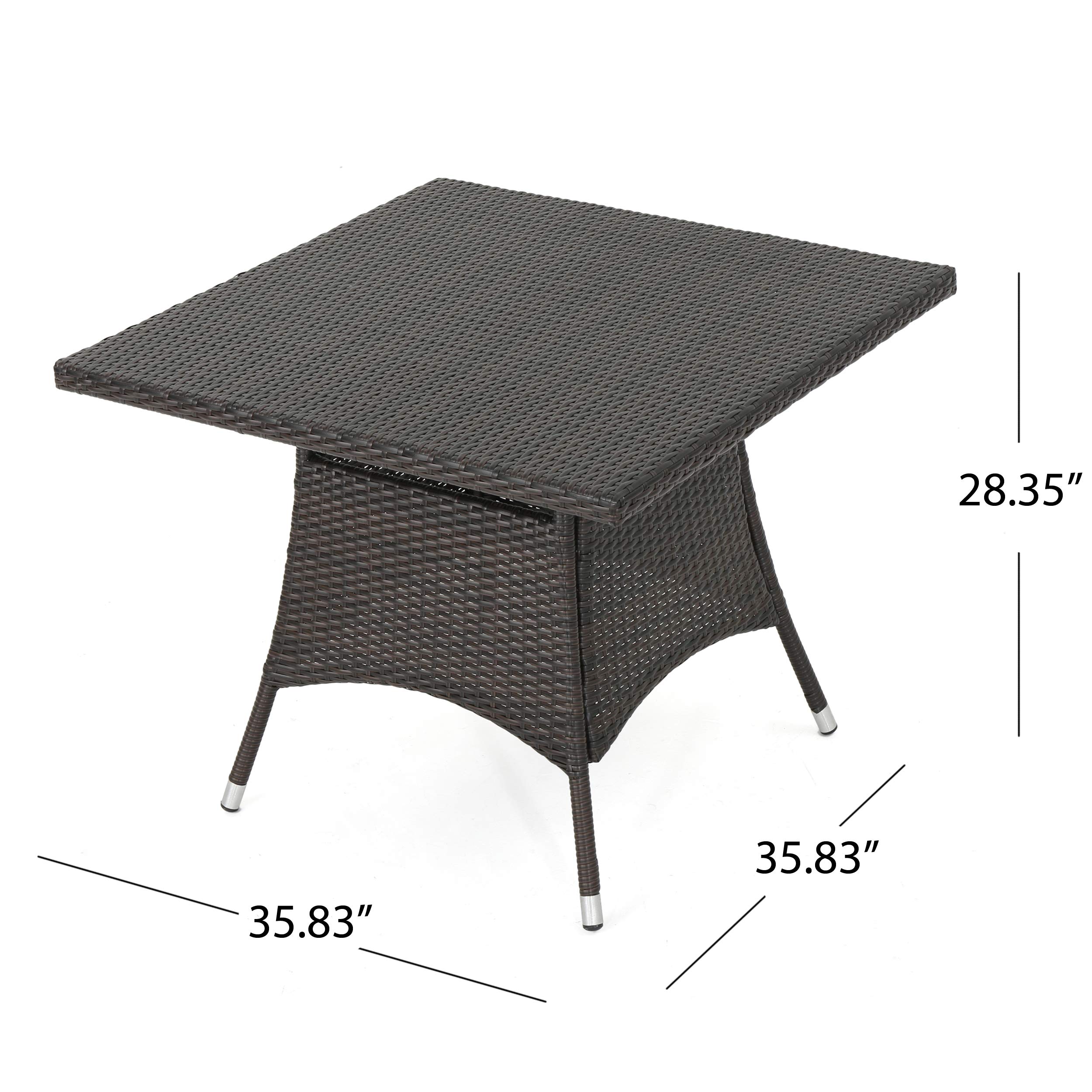 Christopher Knight Home Corsica PE Square Dining Table - 36 Inch, Multibrown Finish - Modern Indoor Outdoor Patio Furniture for Dining Room, Kitchen, Garden & Backyard