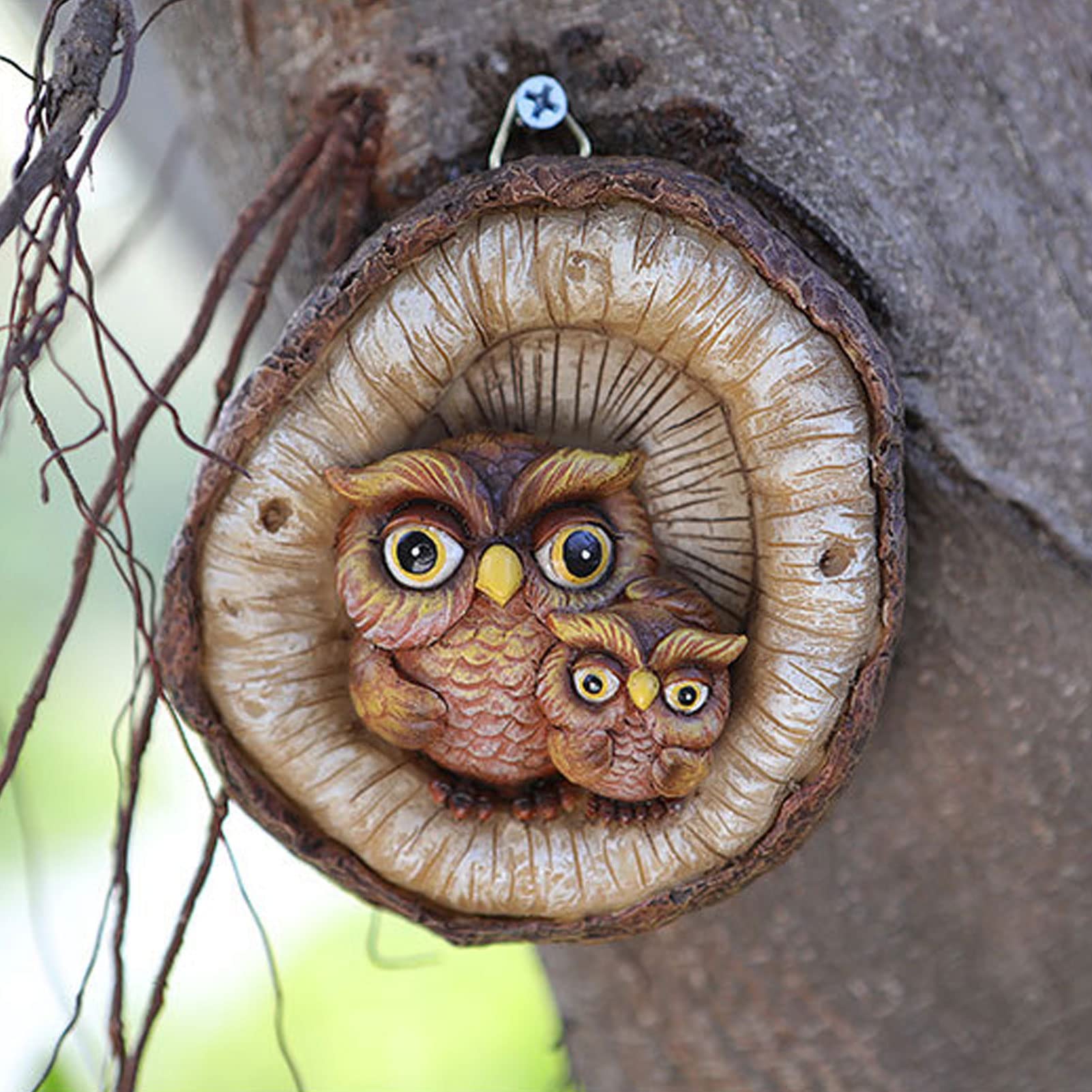 Elf Owl Resin Tree Hugger Sculpture - Handcrafted Garden Statue for Patio, Lawn, and Porch Decor - Unique Yard Art & Window Garden Peeker - Perfect for Outdoor and Indoor Decoration