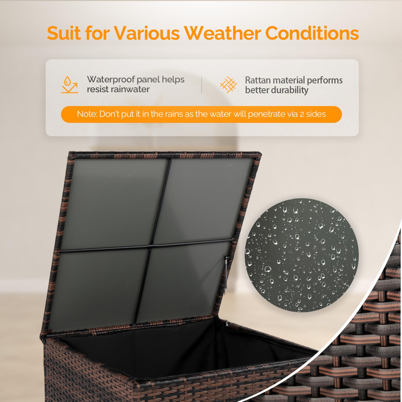 VINGLI 88 Gallon Outdoor Rattan Deck Box with Adjustable Feet - Waterproof Wicker Storage Container for Patio, Garden, Balcony, Porch, Pool & Yard - Perfect for Storing Tools, Cushions, Toys & Outdoor Supplies (Brown)