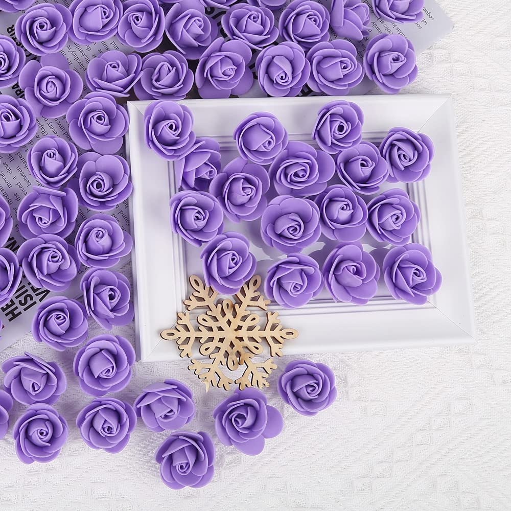 500pcs Mini Foam Rose Heads Bulk - Purple Artificial Flowers for DIY Crafts, Wedding Bouquets, Baby Shower Centerpieces, Floral Arrangements - Perfect for Party Decorations, Home Decor, and Table Settings (Purple)