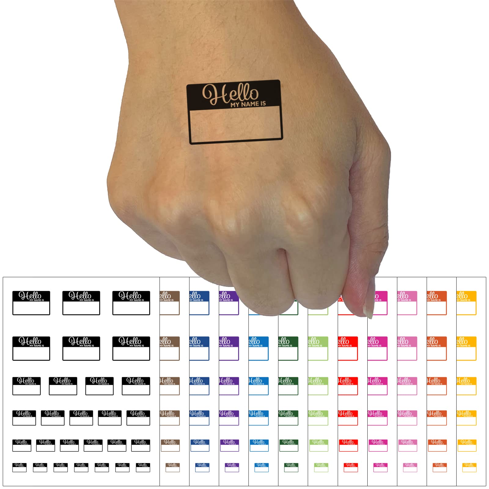 Hello My Name Is Temporary Tattoo Stickers - Waterproof Fake Body Art Labels for Parties & Events (Black, 1 Sheet) - Perfect for Name Tags, Costumes, and Fun Gatherings