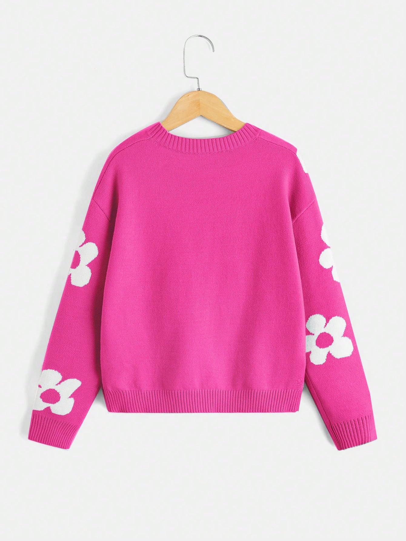 SHENHE Girls' Floral Print Long Sleeve Crewneck Sweater - Soft Casual Pullover Jumper Top for School, Playdates & Fall Outfits