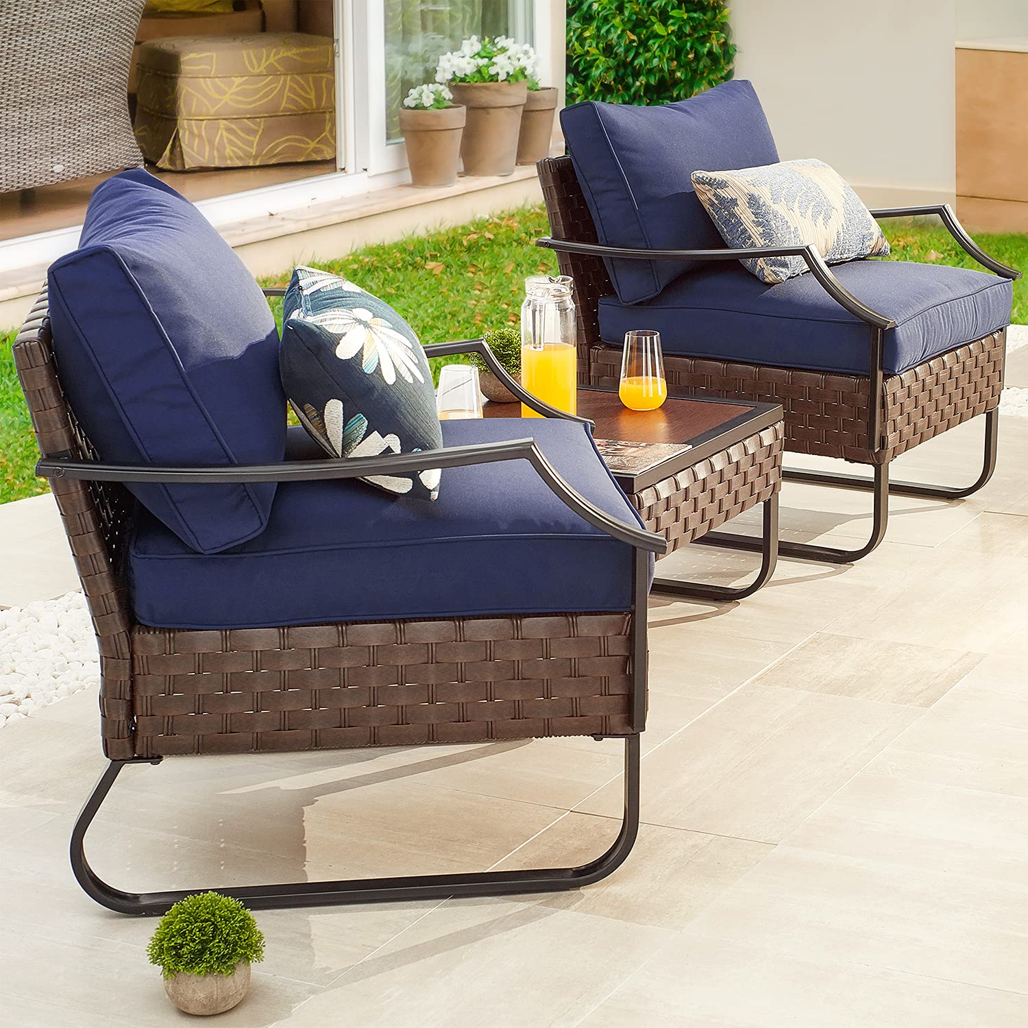 PatioFestival 3-Piece All-Weather Wicker Outdoor Bistro Set with 8.66