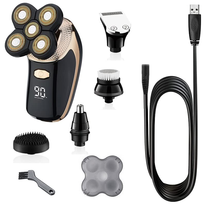 5-in-1 Electric Razor for Men - Rechargeable Wet/Dry Rotary Shaver with Beard Trimmer & Body Groomer - Perfect for Travel, Home Use & Gift Giving